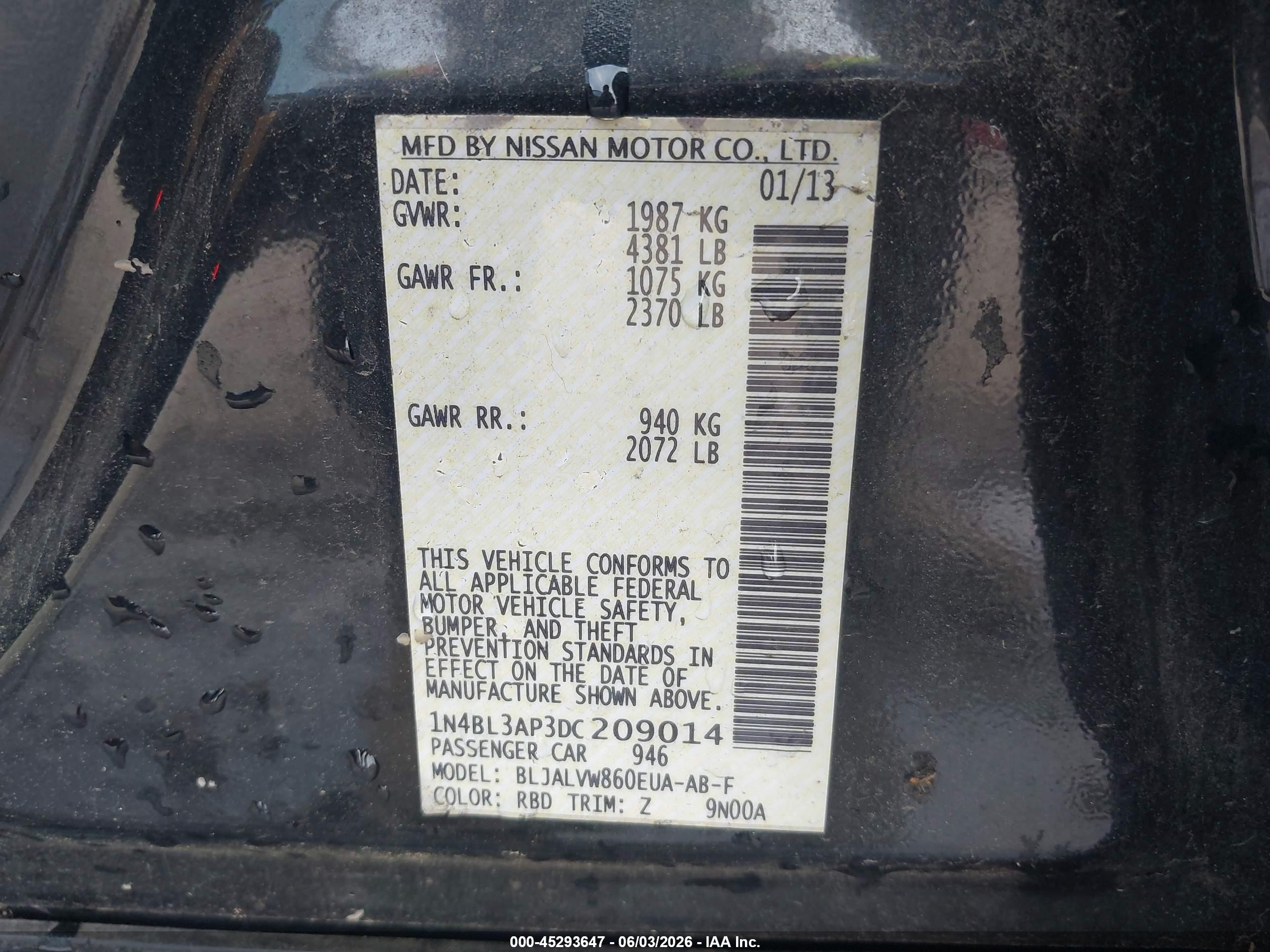 2013 Nissan Altima 3.5 Sl Gray vin: 1N4BL3AP3DC209014