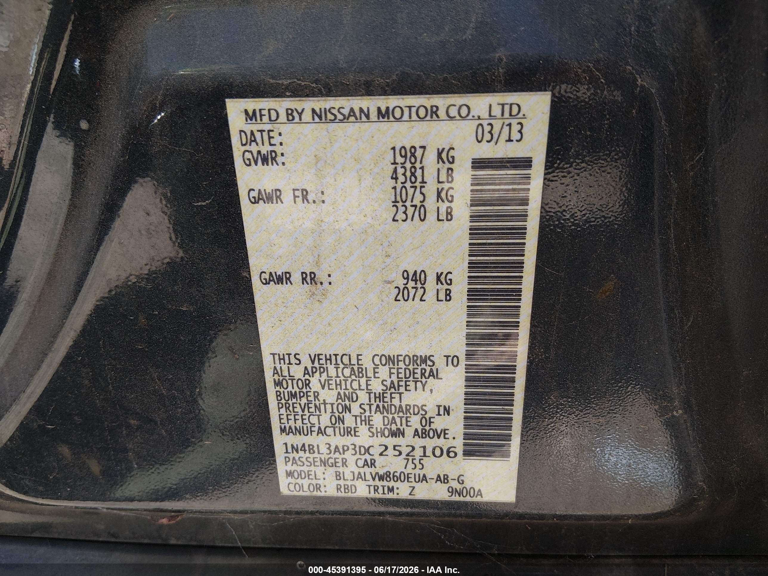 2013 Nissan Altima 3.5 Sl Синий vin: 1N4BL3AP3DC252106