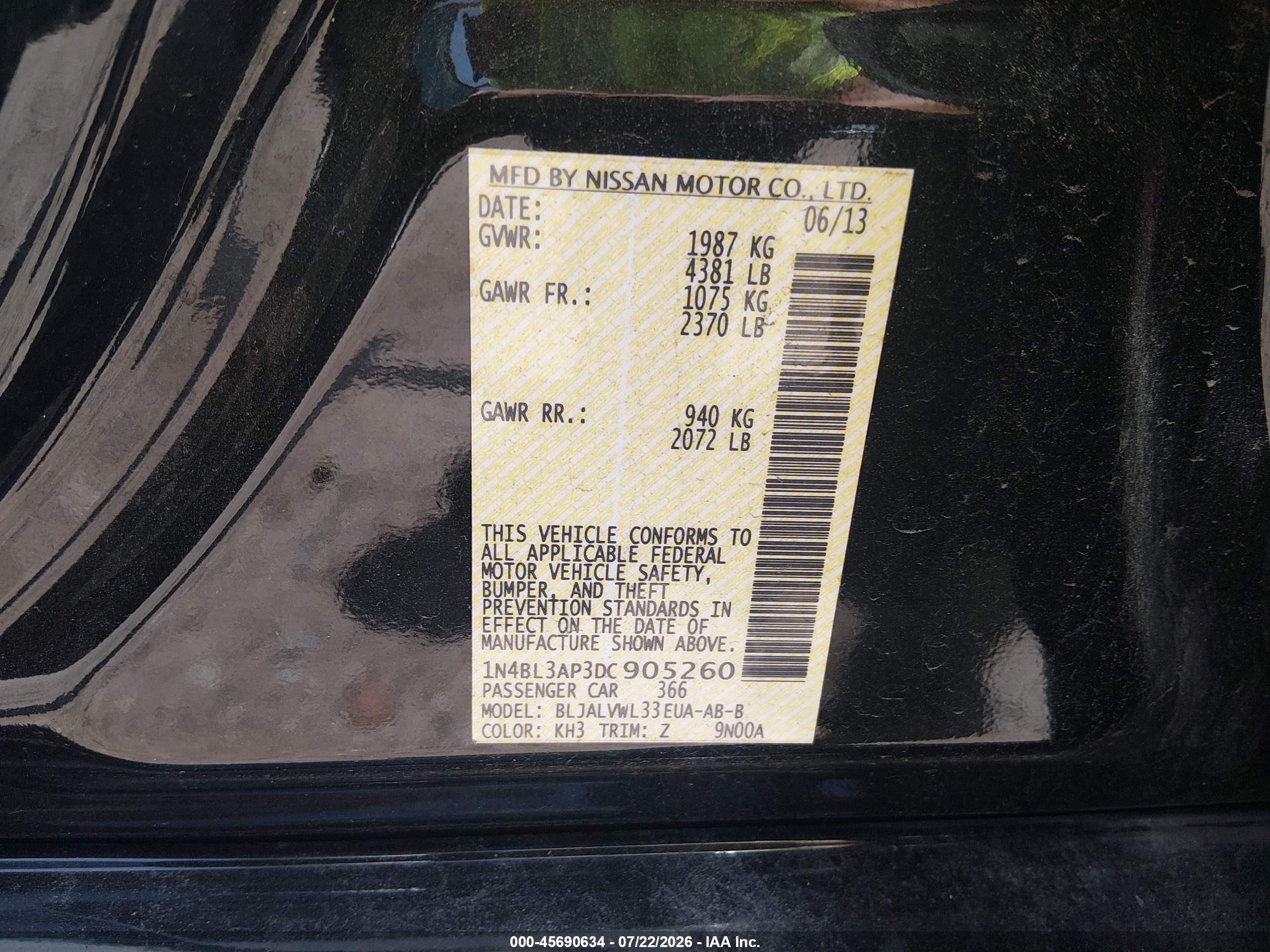 2013 Nissan Altima 3.5 Sl Черный vin: 1N4BL3AP3DC905260