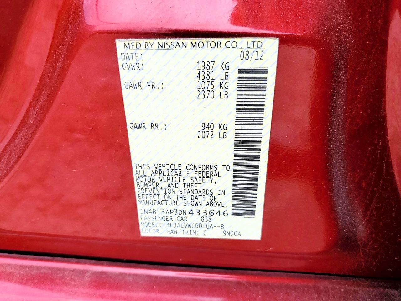 2013 Nissan Altima 3.5 S Red vin: 1N4BL3AP3DN433646