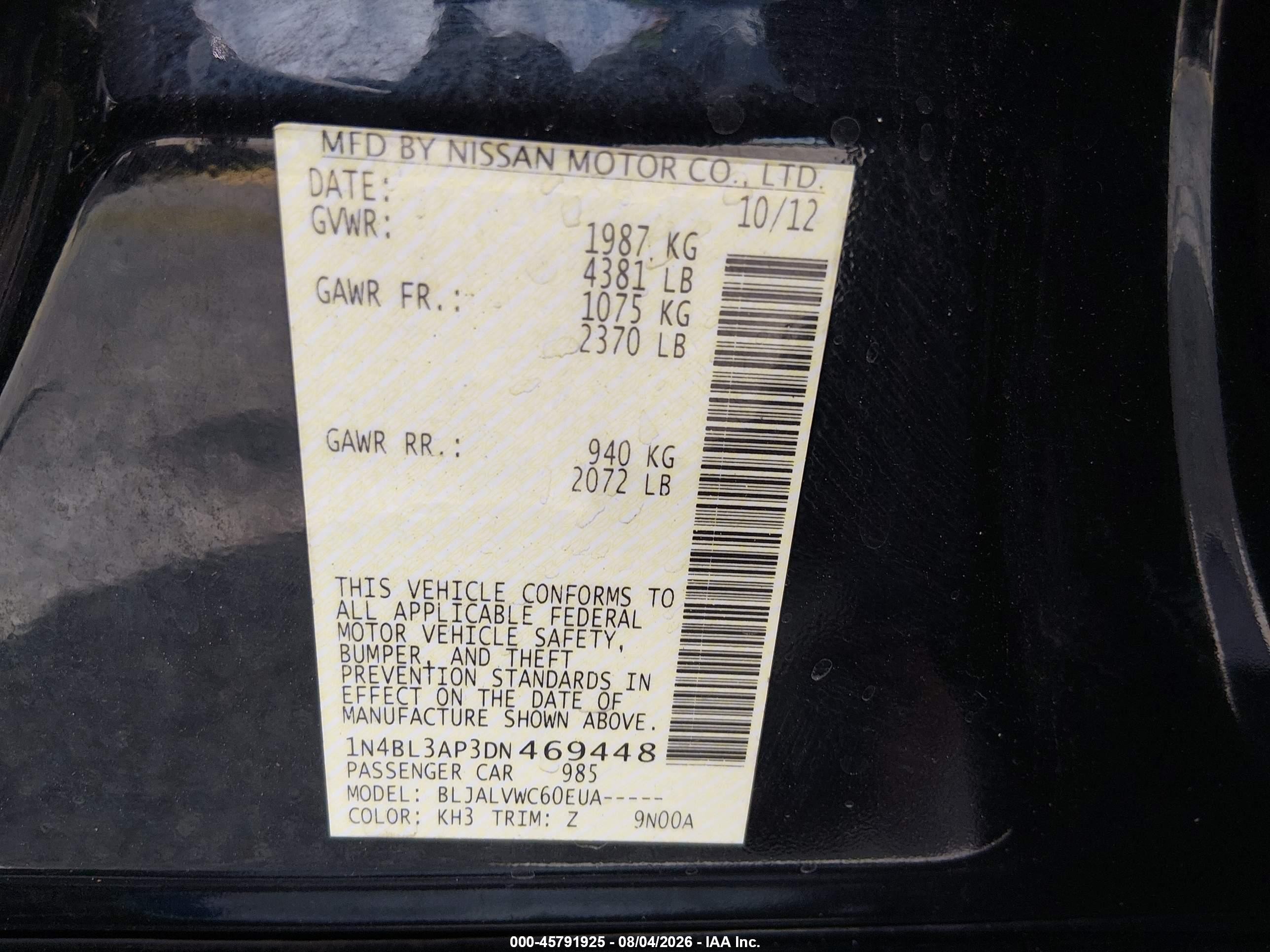 2013 Nissan Altima 3.5 Sl Black vin: 1N4BL3AP3DN469448