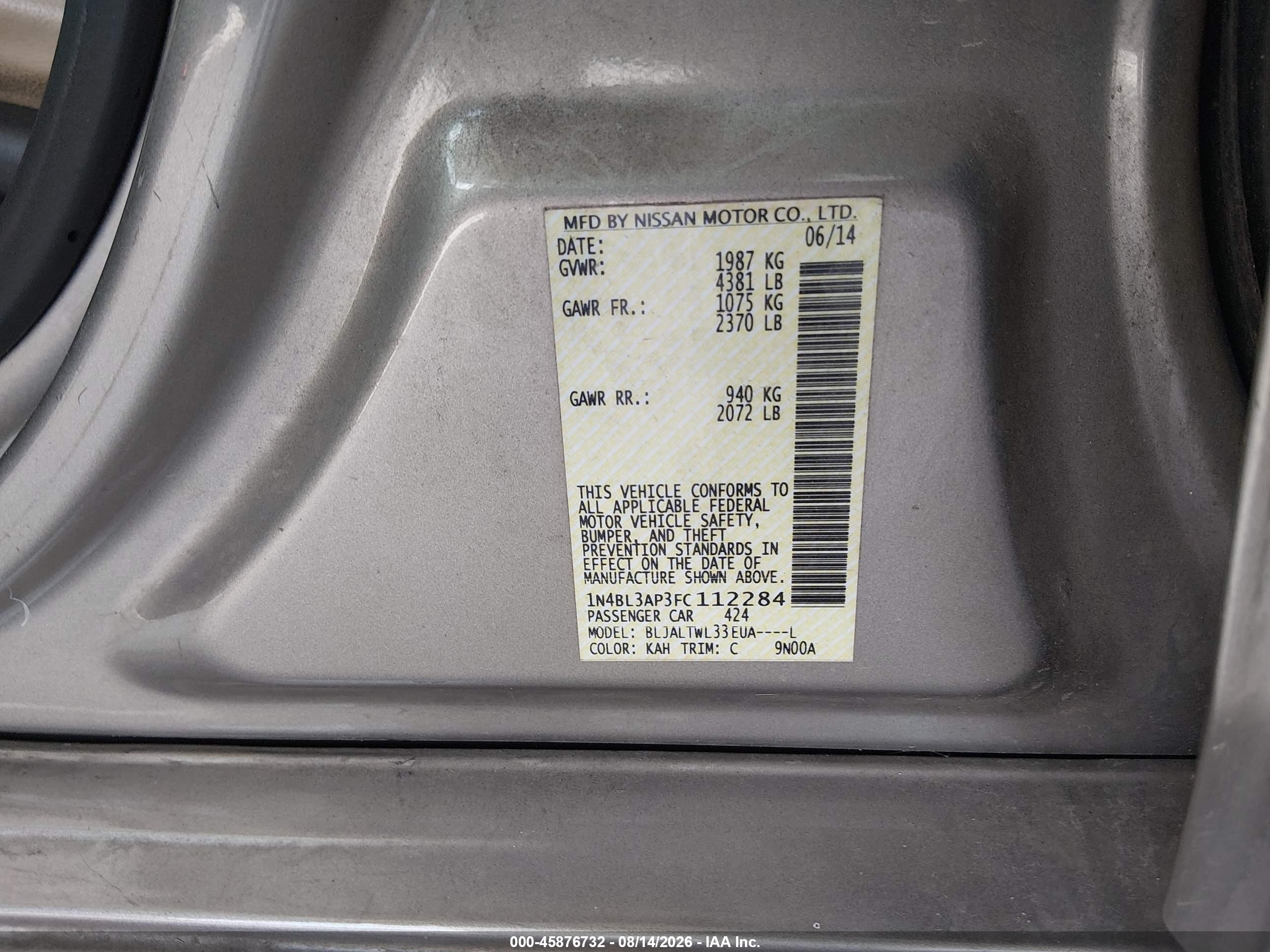 2015 Nissan Altima 3.5 Sl Tan vin: 1N4BL3AP3FC112284