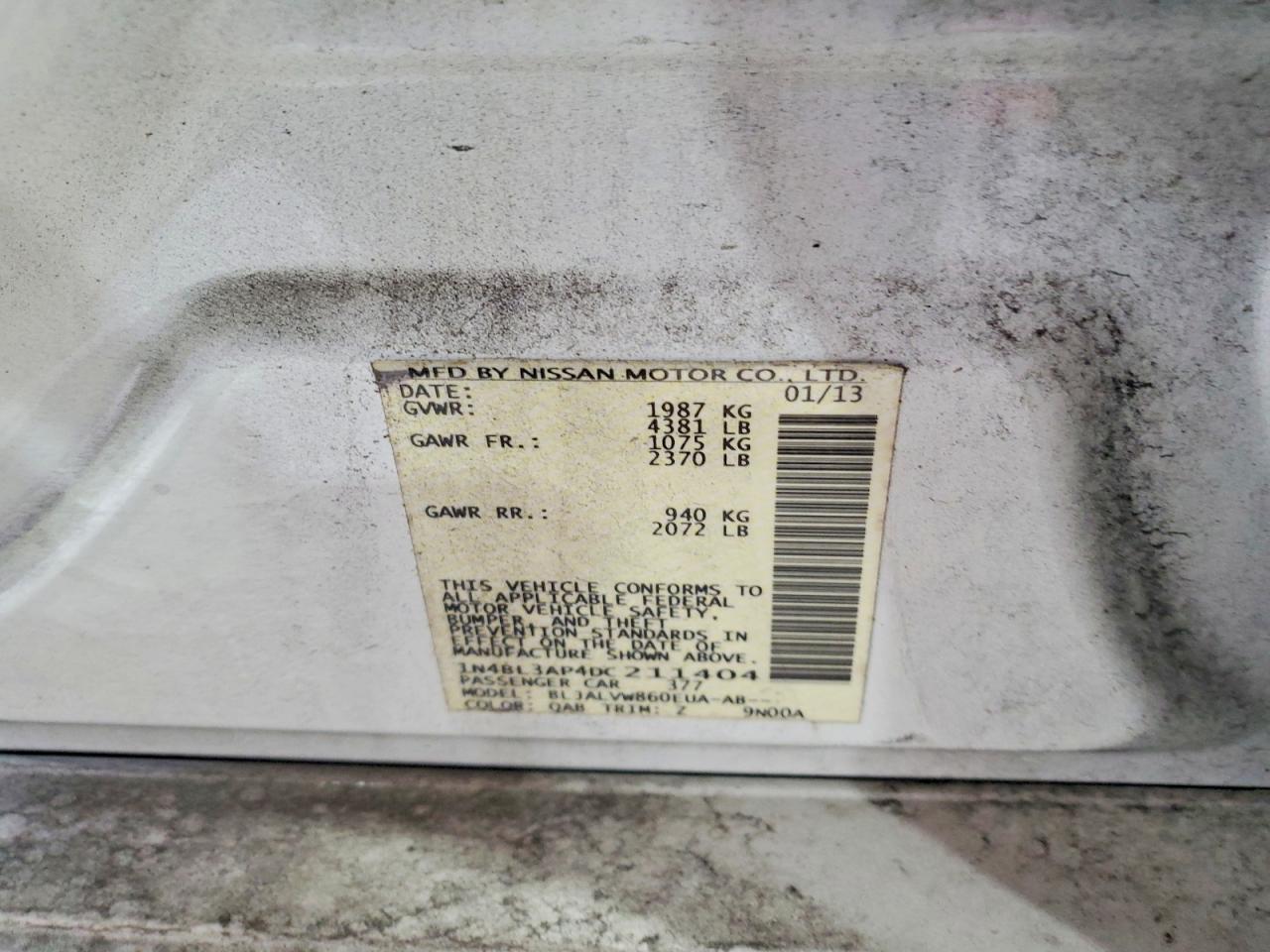 2013 Nissan Altima 3.5 S White vin: 1N4BL3AP4DC211404
