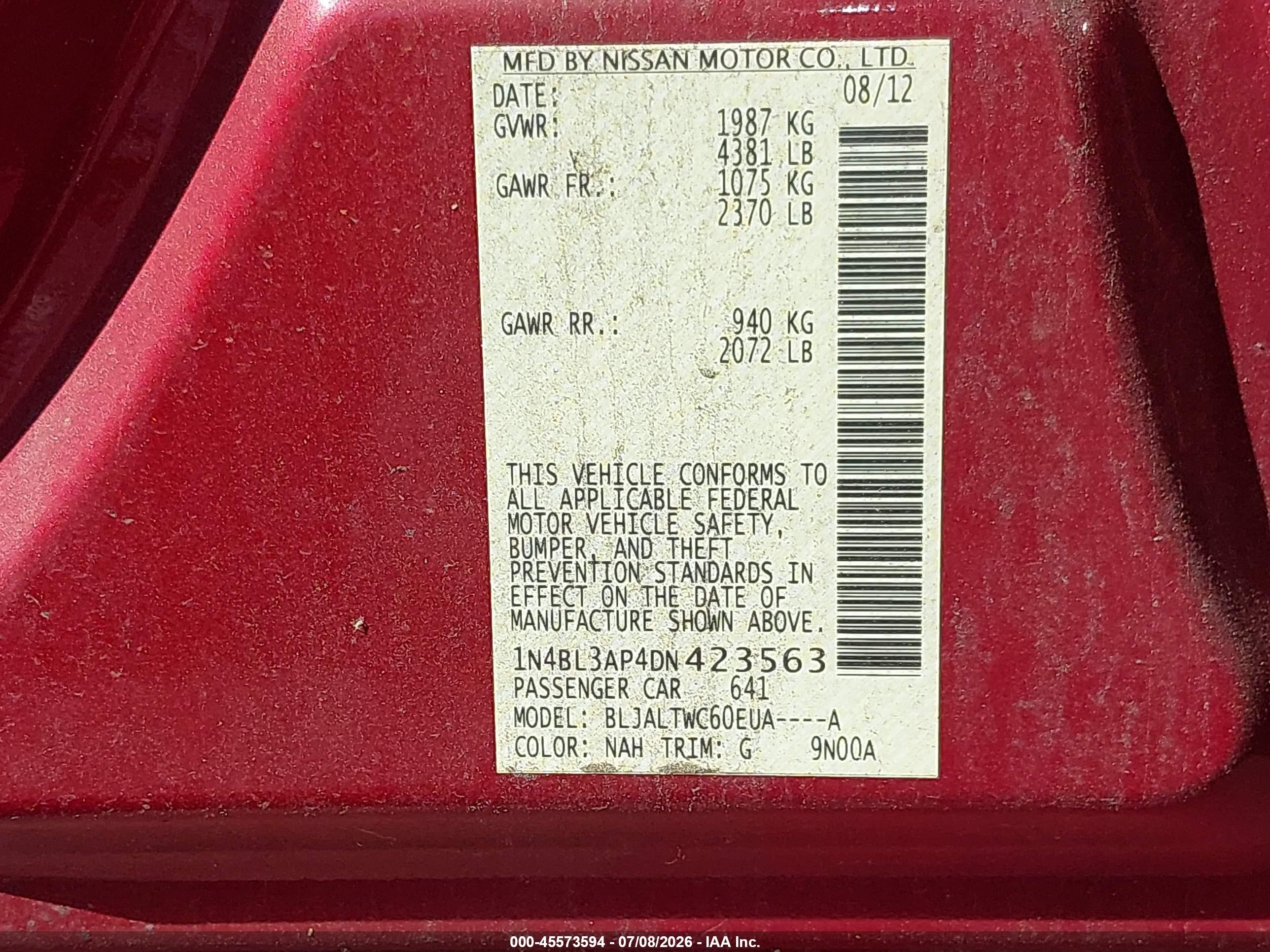 2013 Nissan Altima 3.5 Sv Red vin: 1N4BL3AP4DN423563