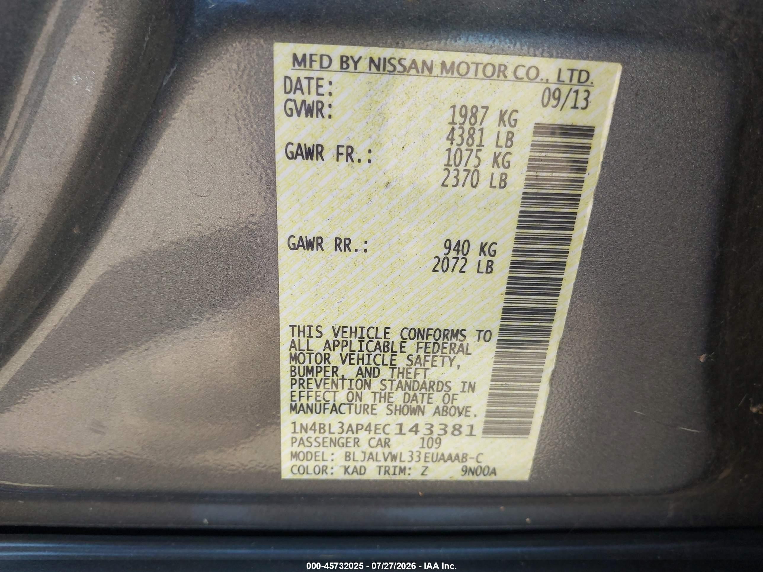 2014 Nissan Altima 3.5 Sl Gray vin: 1N4BL3AP4EC143381