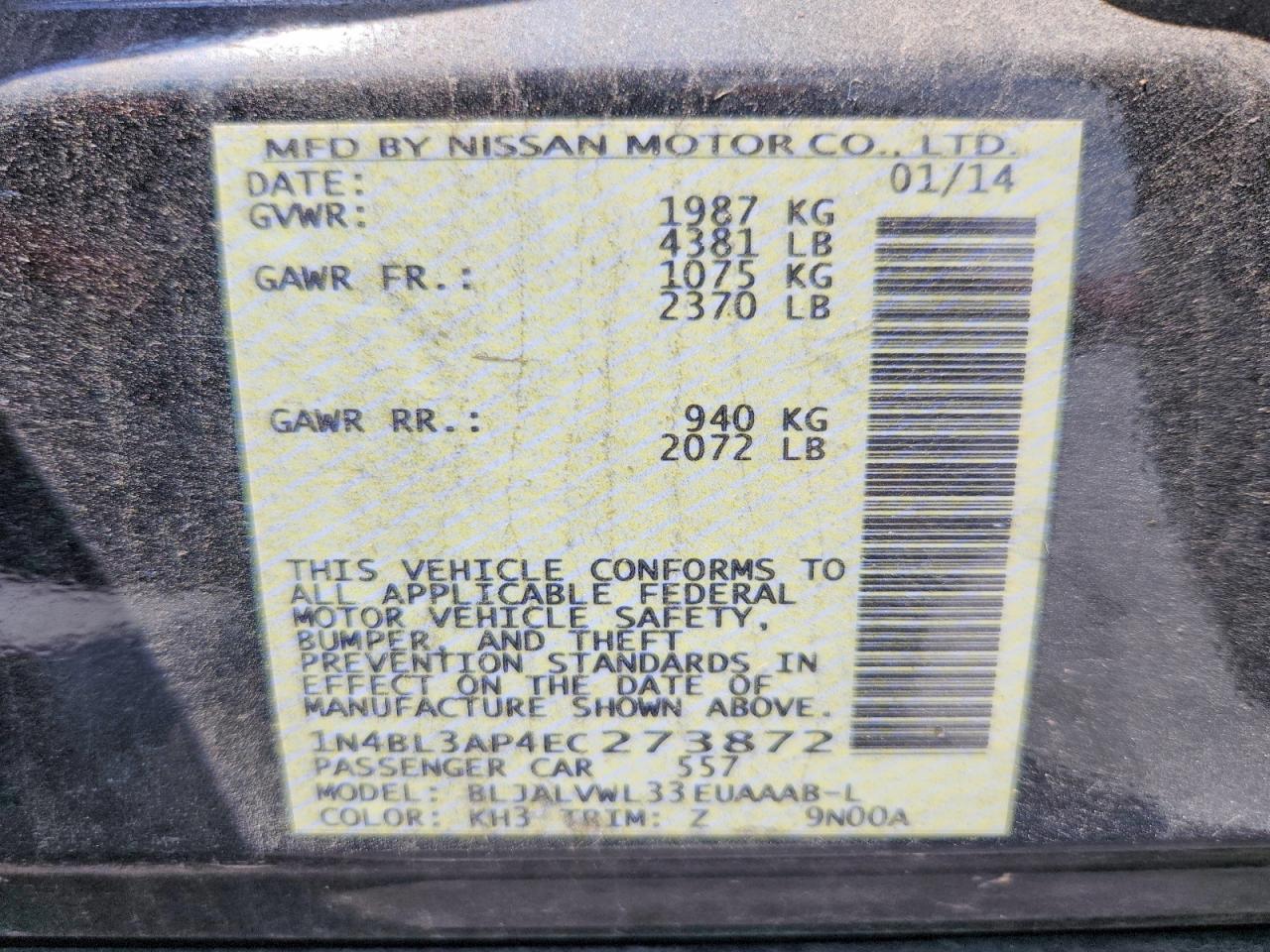 2014 Nissan Altima 3.5 Sl Black vin: 1N4BL3AP4EC273872