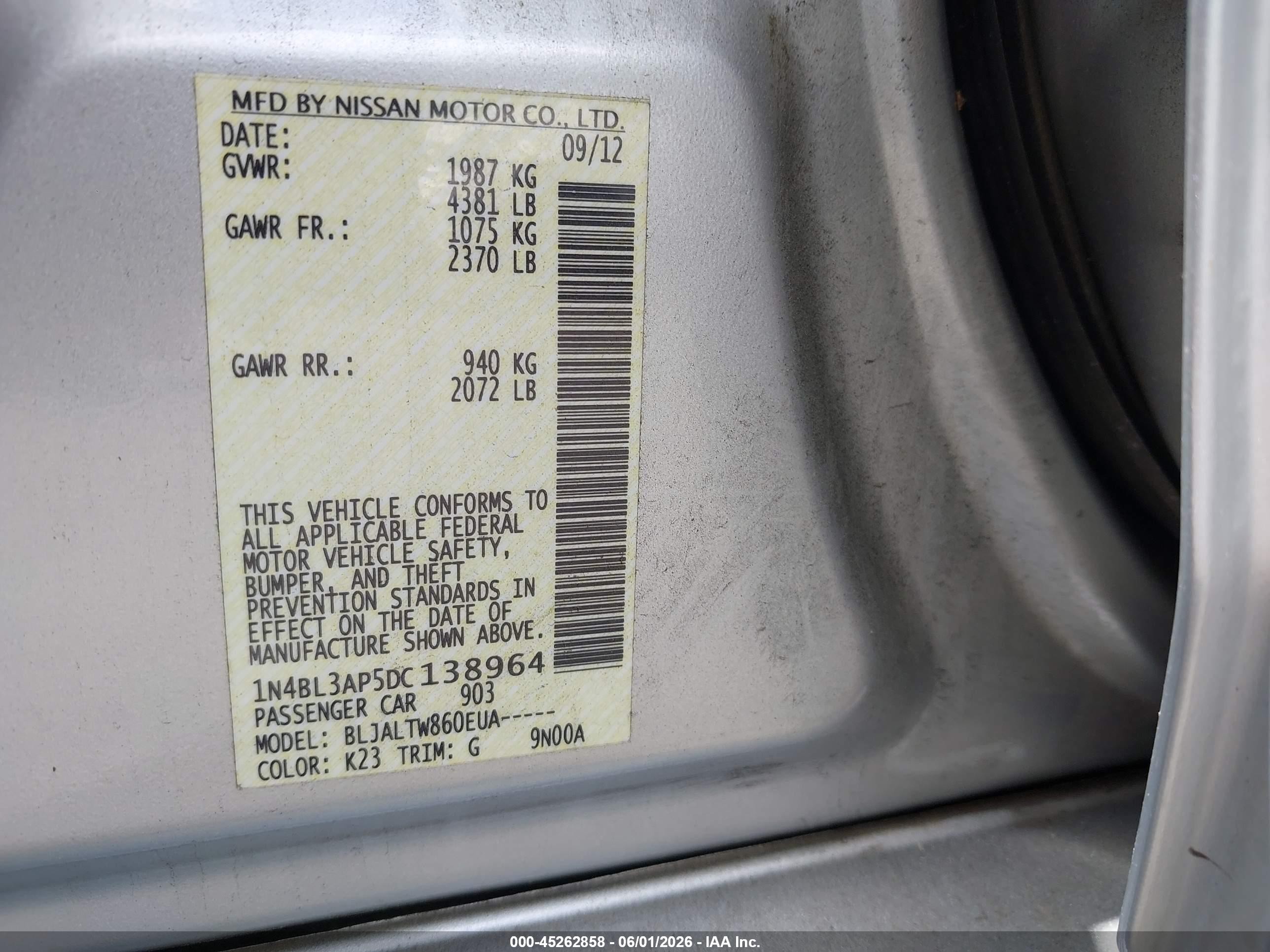 2013 Nissan Altima 3.5 Sv Black vin: 1N4BL3AP5DC138964