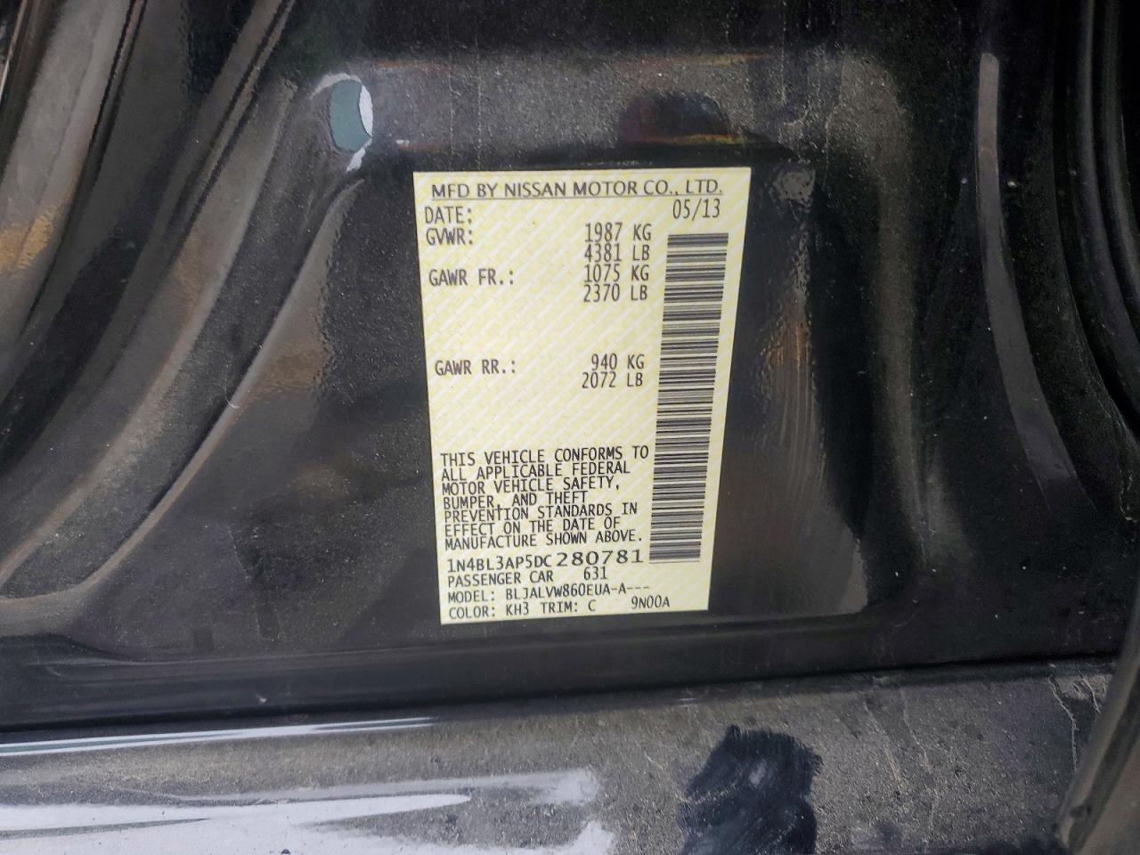 2013 Nissan Altima 3.5 S Black vin: 1N4BL3AP5DC280781