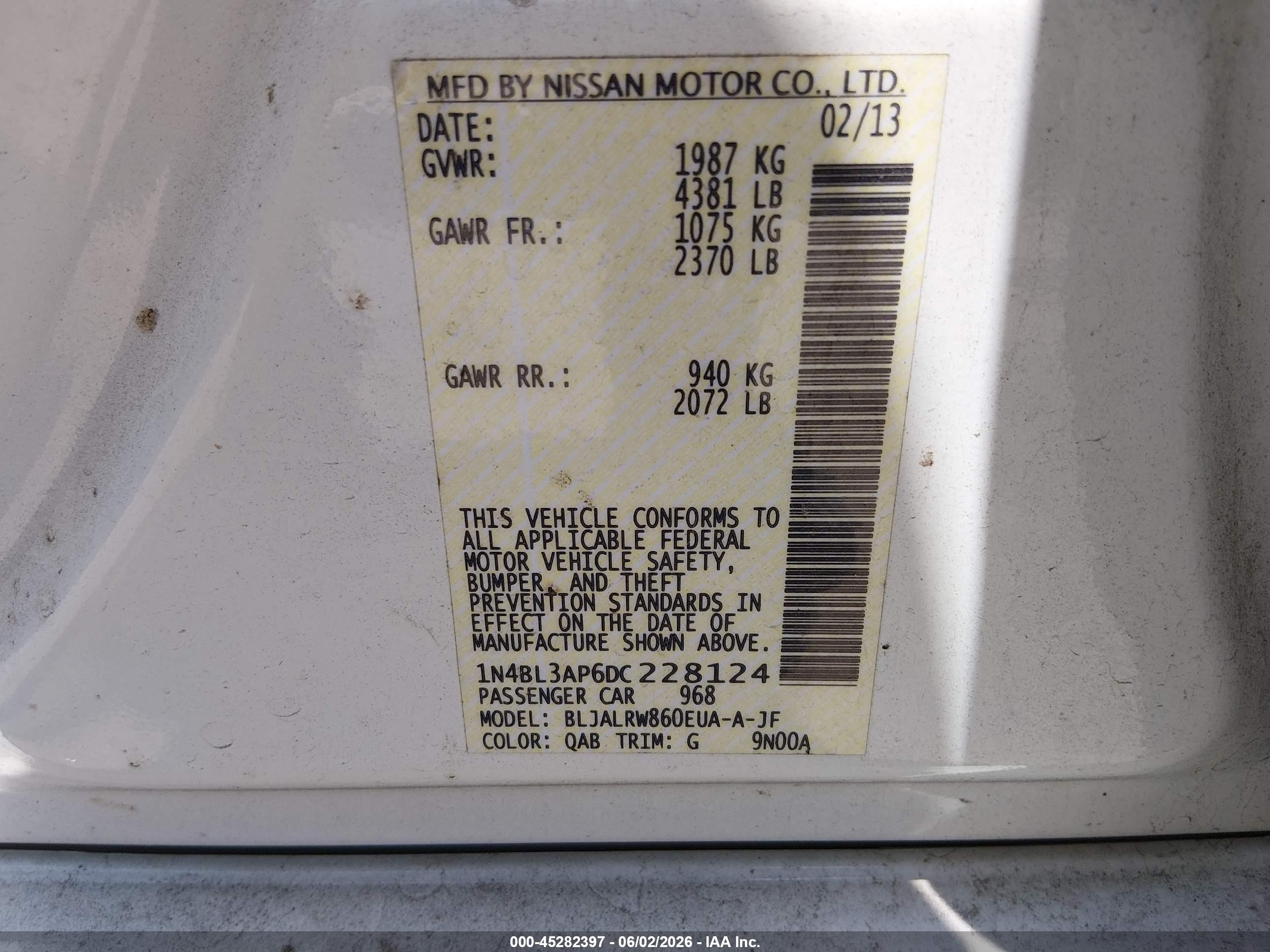 2013 Nissan Altima 3.5 S White vin: 1N4BL3AP6DC228124
