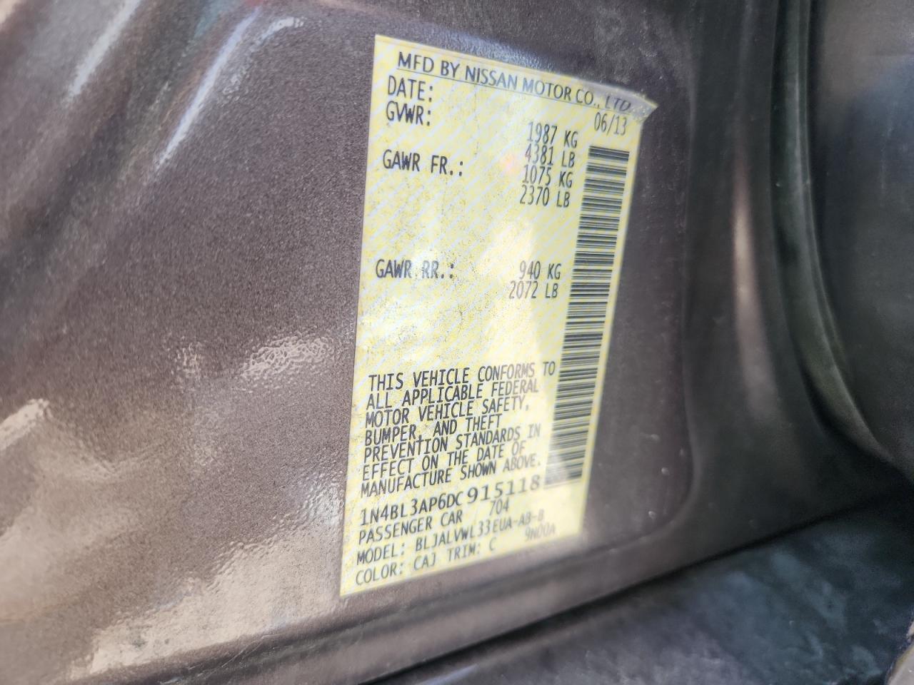 2013 Nissan Altima 3.5 S Gray vin: 1N4BL3AP6DC915118