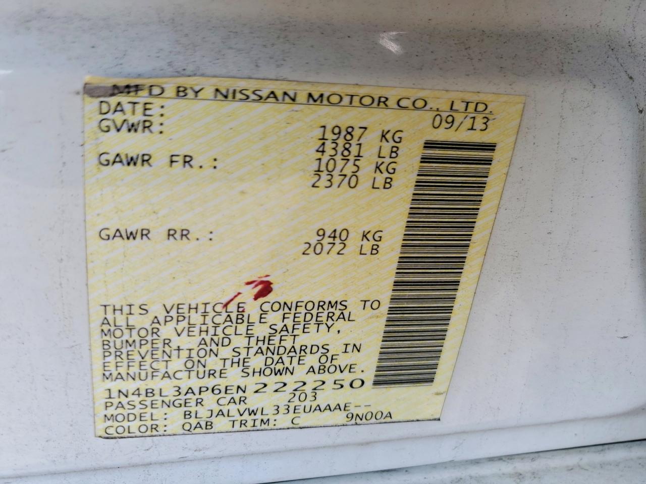 2014 Nissan Altima 3.5 S White vin: 1N4BL3AP6EN222250