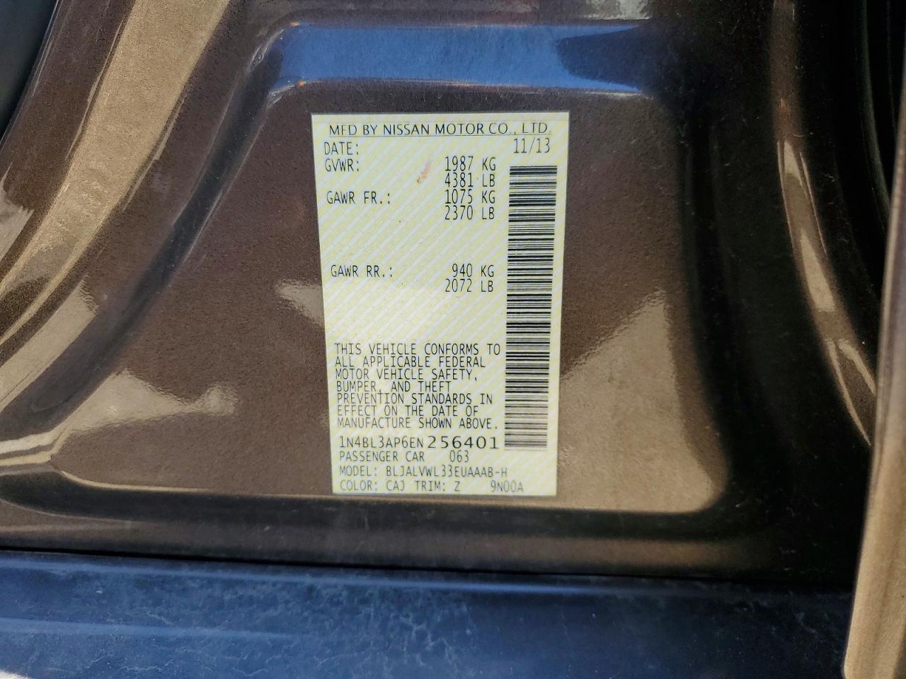 2014 Nissan Altima 3.5 S Brown vin: 1N4BL3AP6EN256401