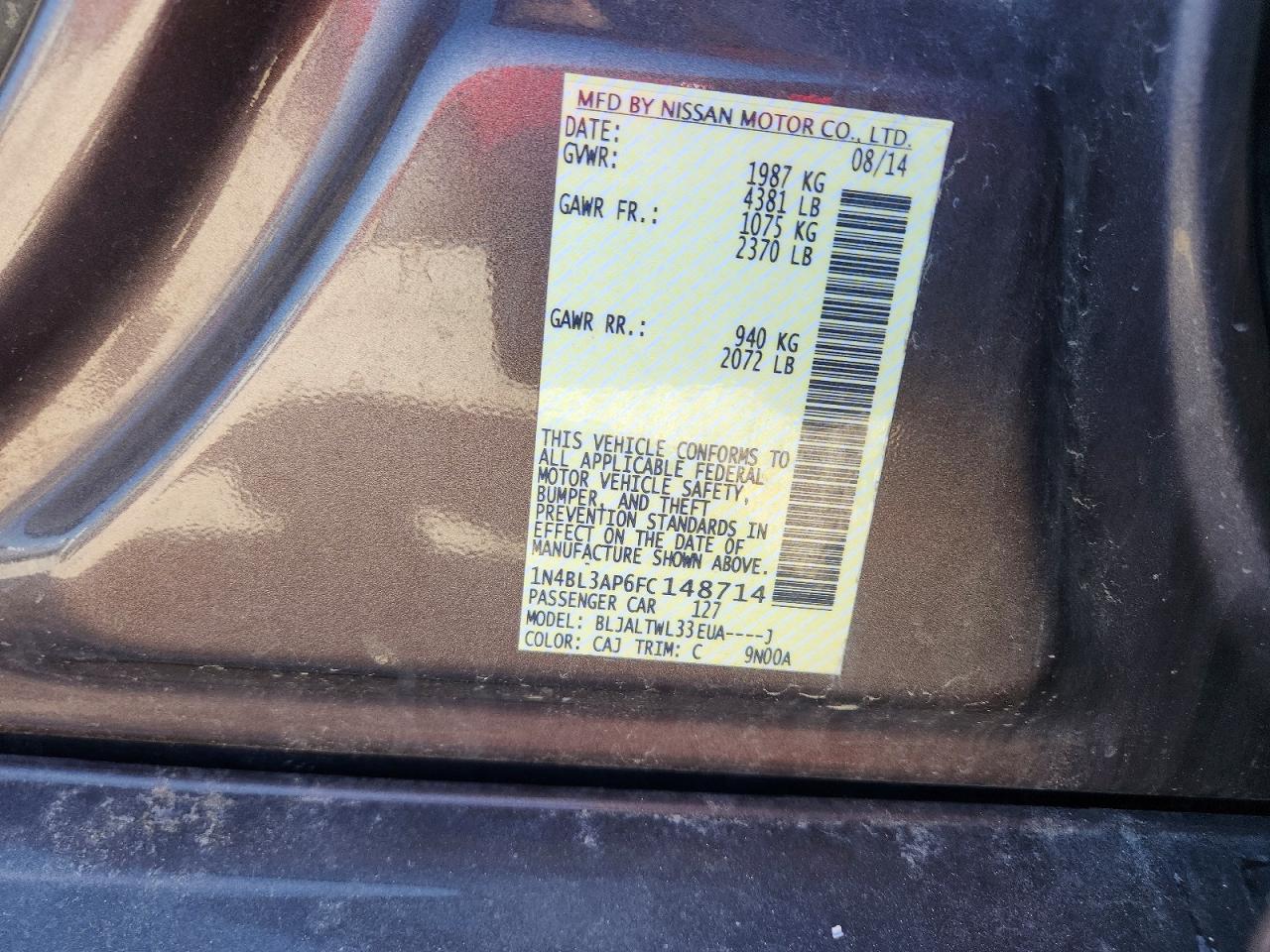 2015 Nissan Altima 3.5 Sl Brown vin: 1N4BL3AP6FC148714