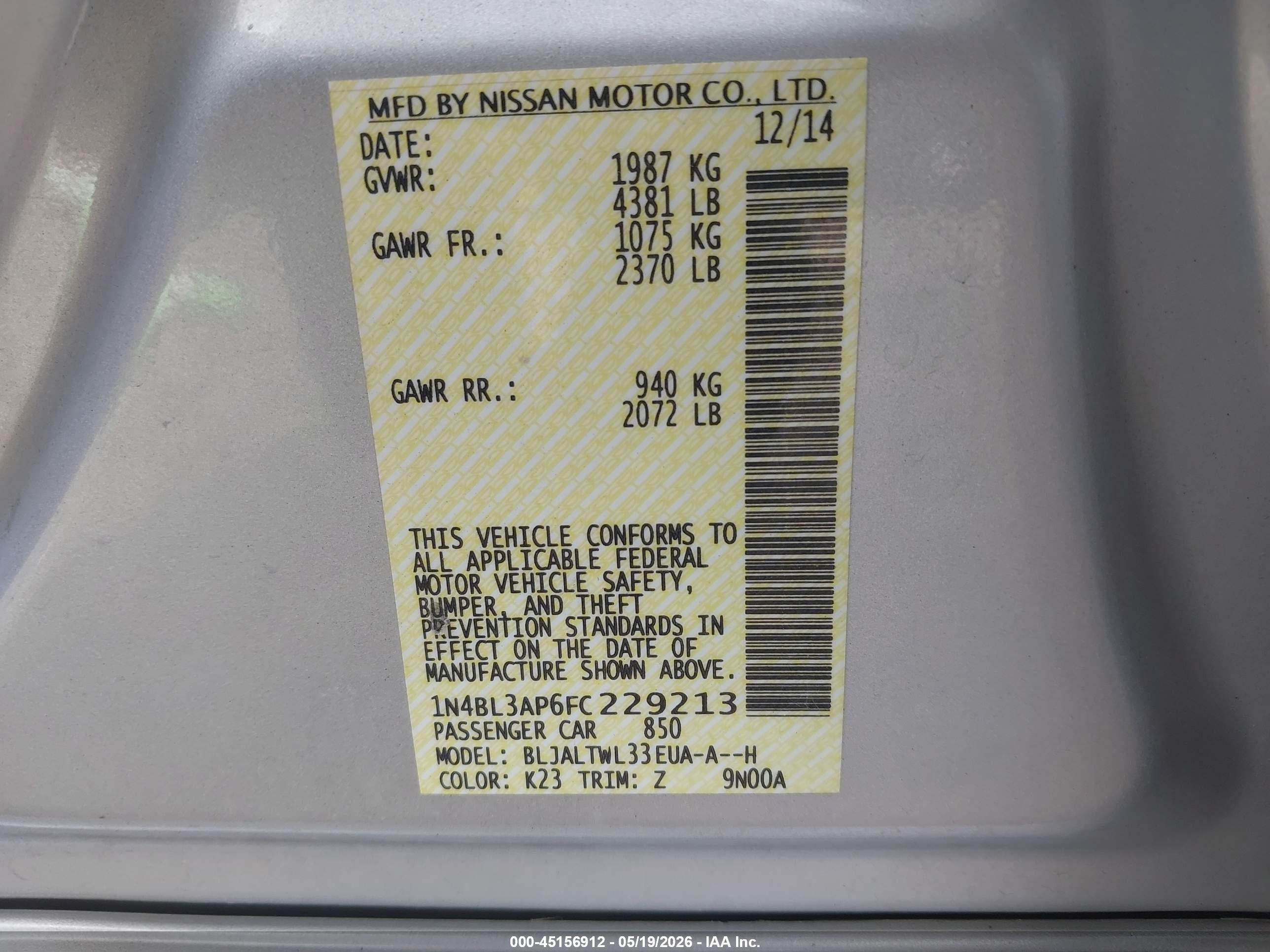 2015 Nissan Altima 3.5 Sl Silver vin: 1N4BL3AP6FC229213