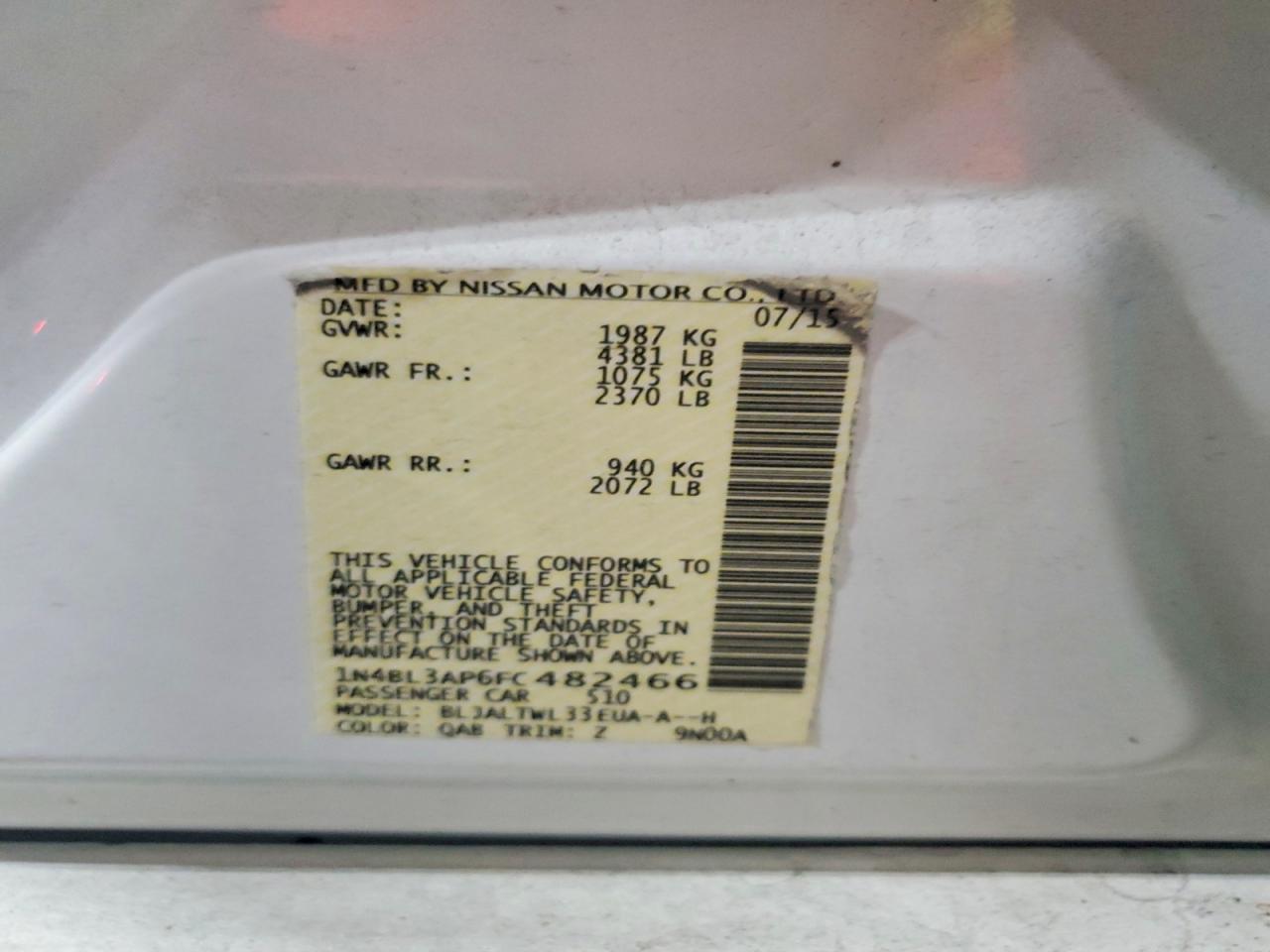 2015 Nissan Altima 3.5 Sl Two Tone vin: 1N4BL3AP6FC482466