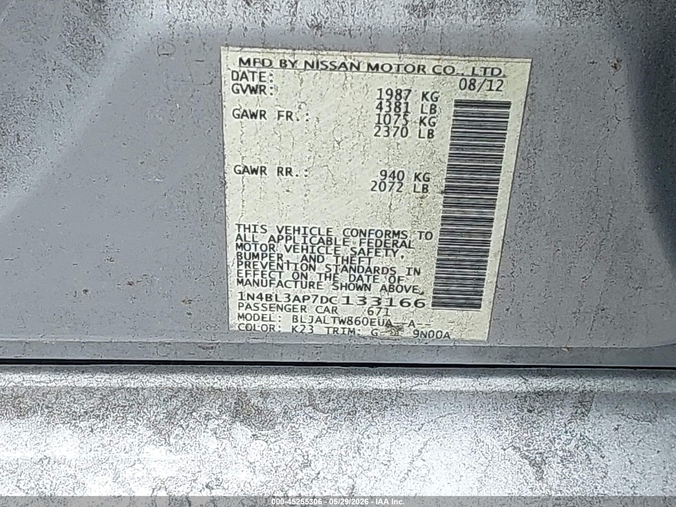 2013 Nissan Altima 3.5 Sv Silver vin: 1N4BL3AP7DC133166