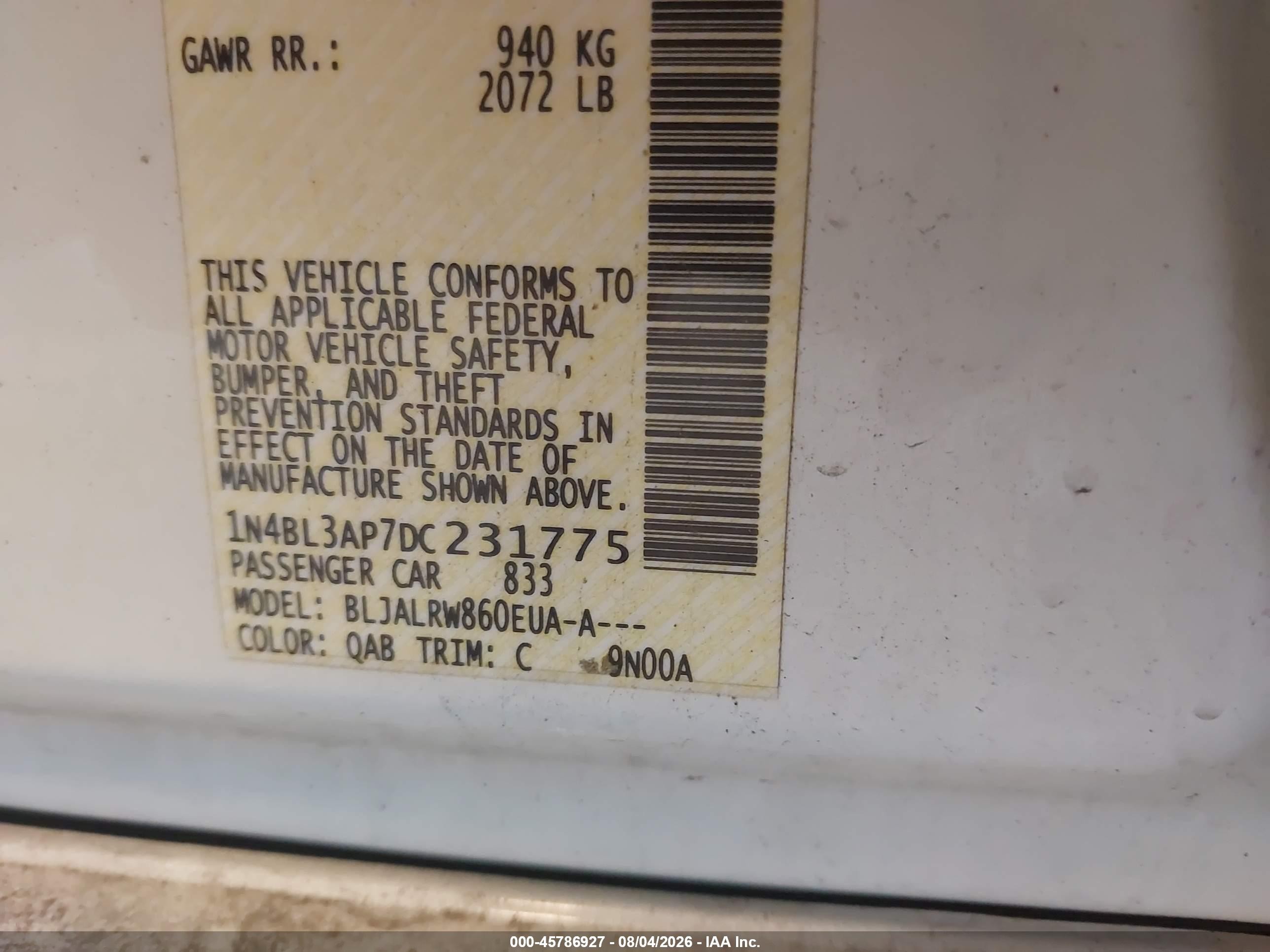 2013 Nissan Altima 3.5 S White vin: 1N4BL3AP7DC231775