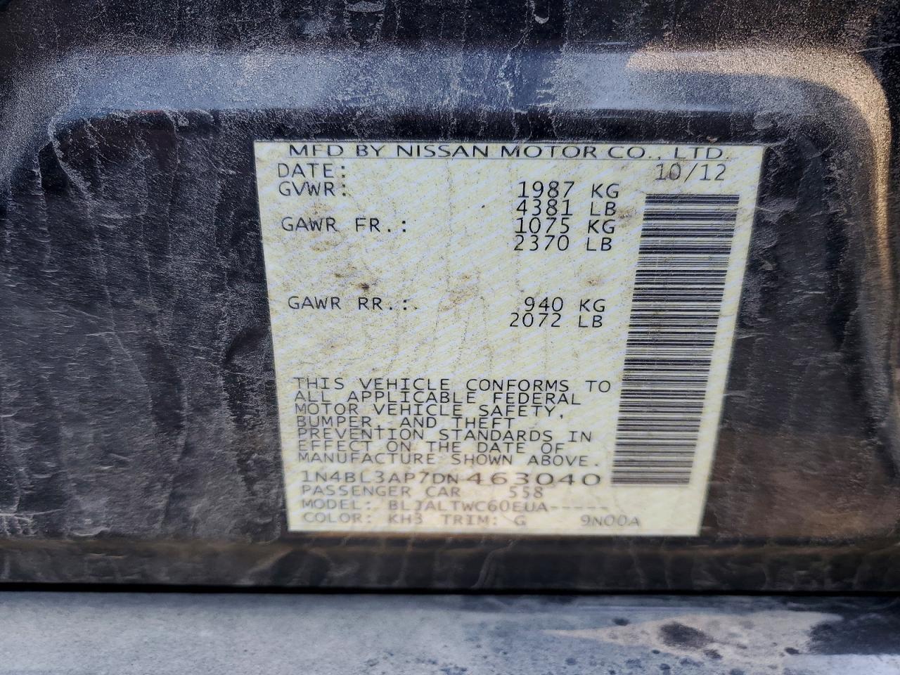 2013 Nissan Altima 3.5 S Black vin: 1N4BL3AP7DN463040