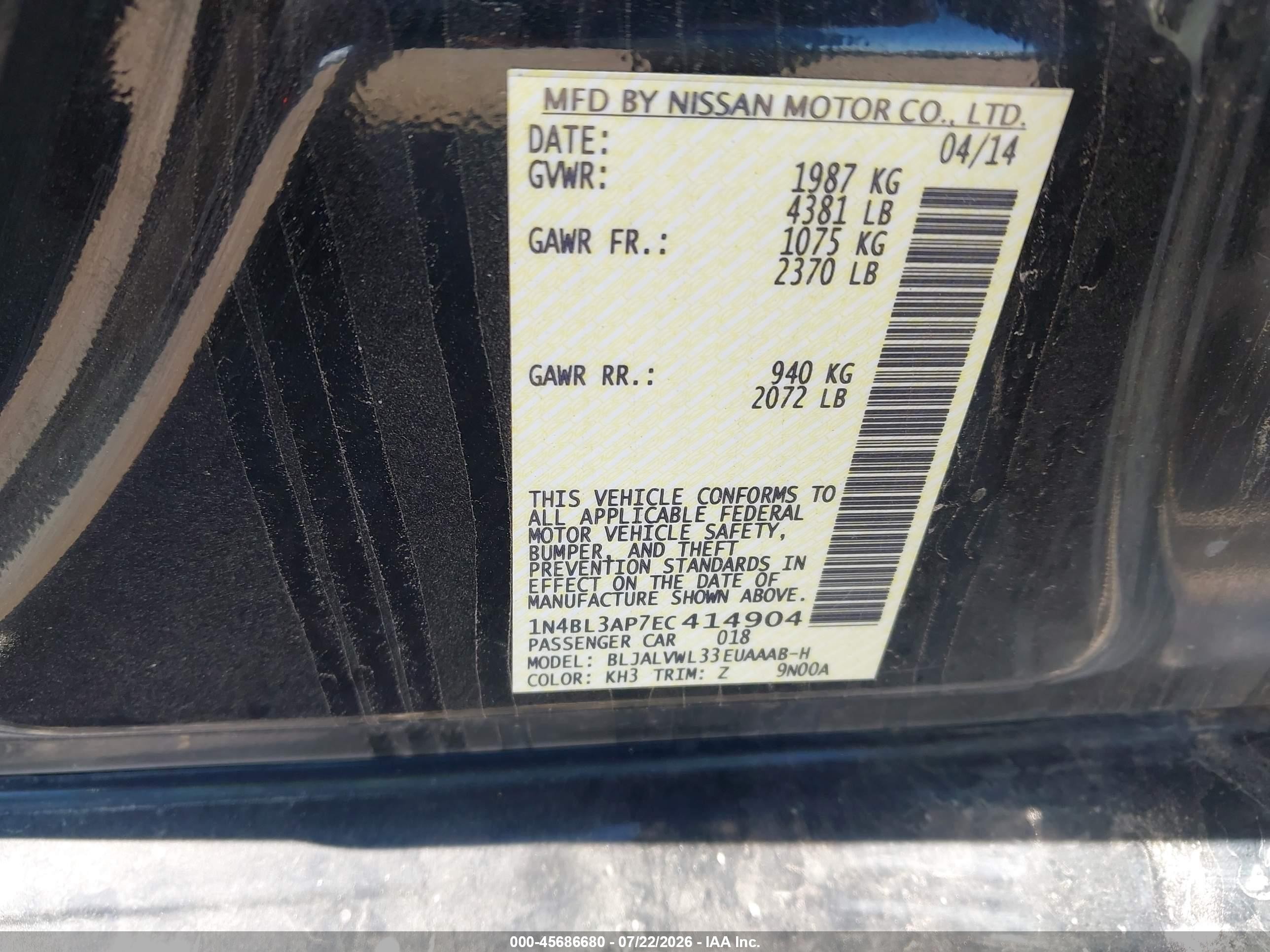 2014 Nissan Altima 3.5 Sl Black vin: 1N4BL3AP7EC414904