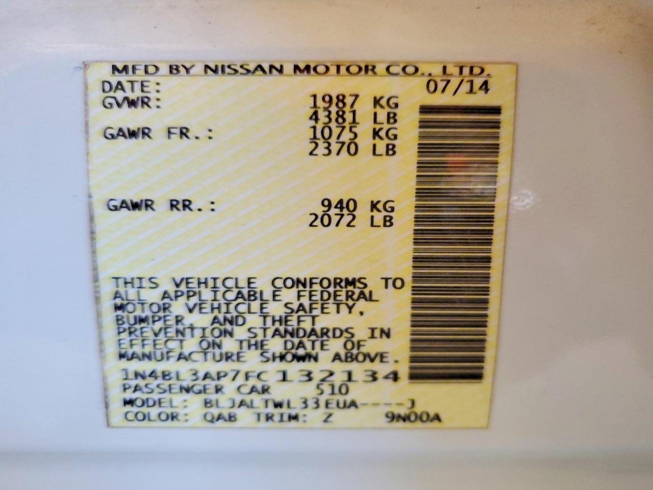 2015 Nissan Altima 3.5 Sl Белый vin: 1N4BL3AP7FC132134