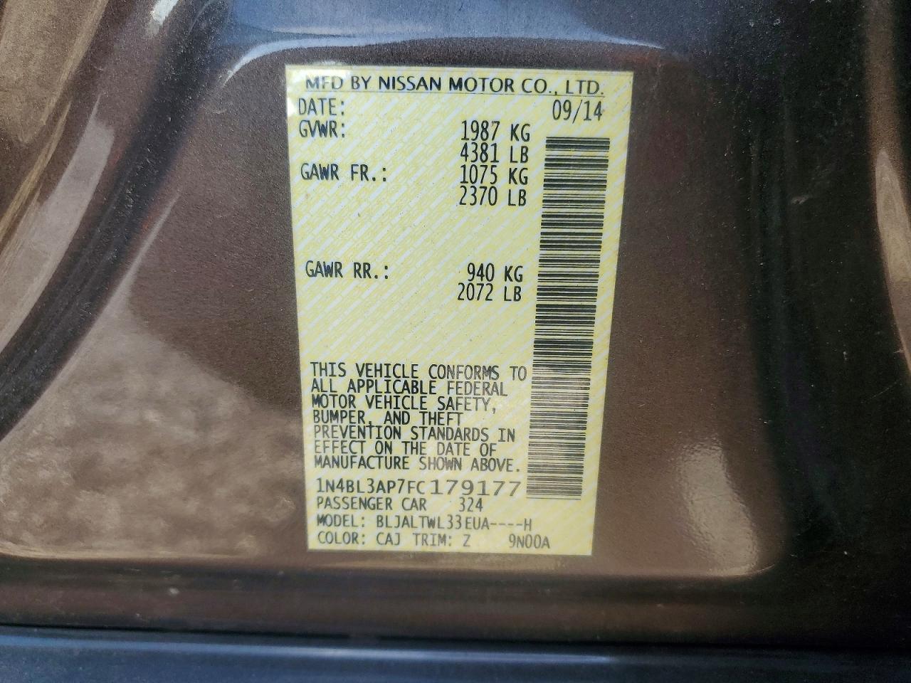 2015 Nissan Altima 3.5 S Gray vin: 1N4BL3AP7FC179177