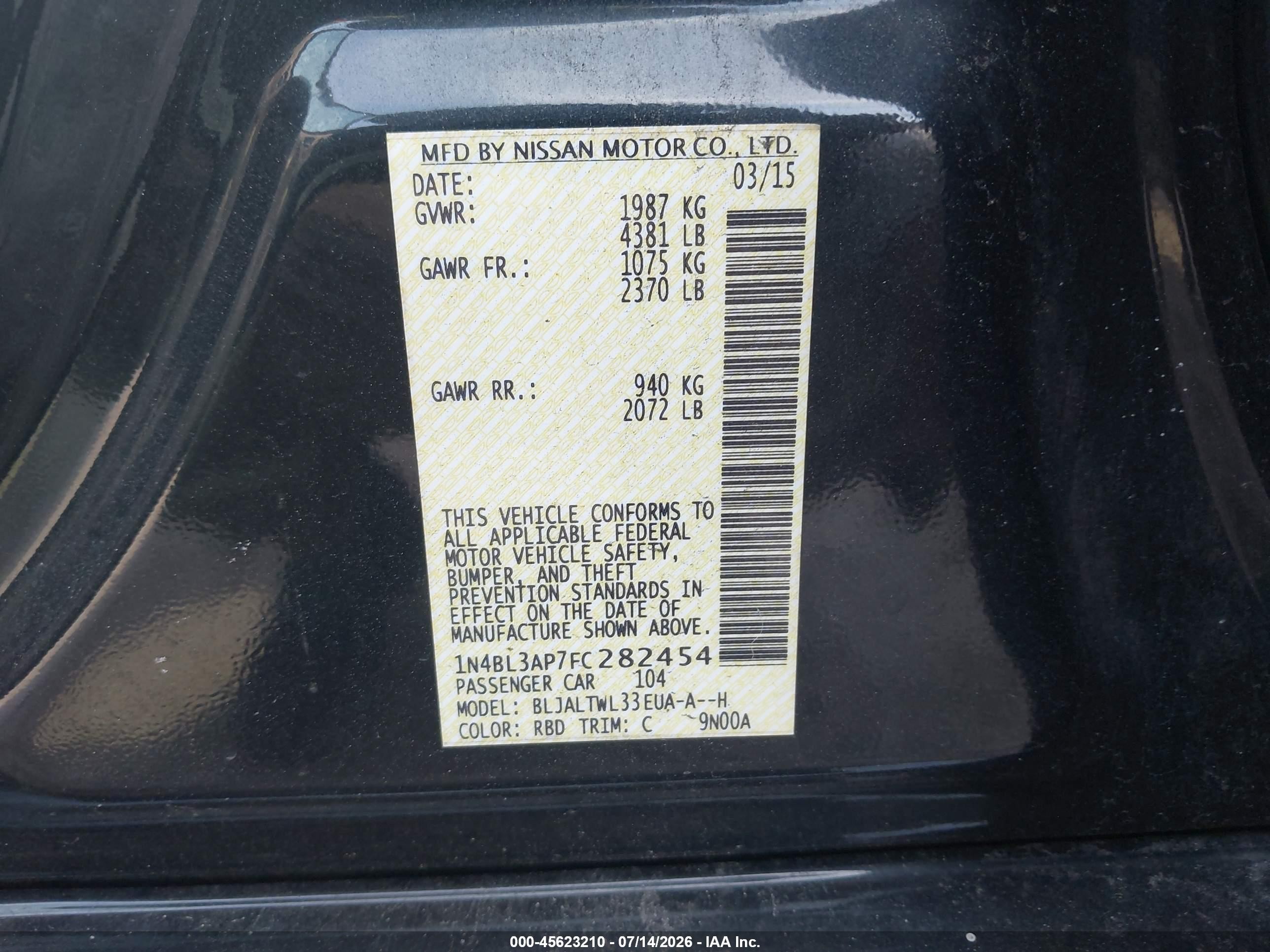 2015 Nissan Altima 3.5 Sl Gray vin: 1N4BL3AP7FC282454