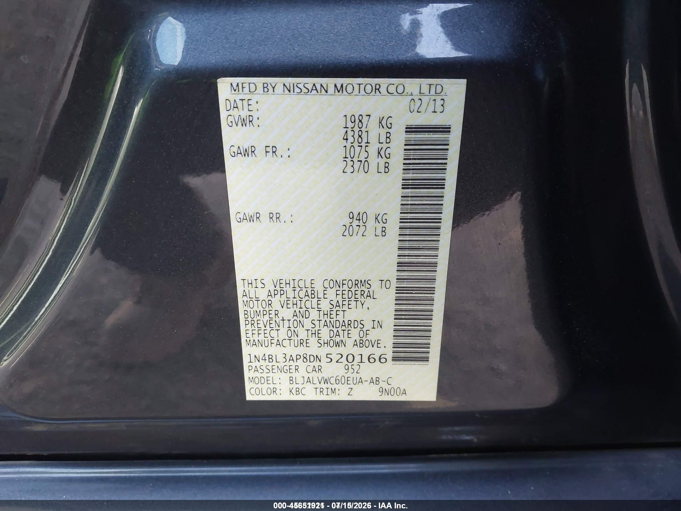 2013 Nissan Altima 3.5 Sl Gray vin: 1N4BL3AP8DN520166