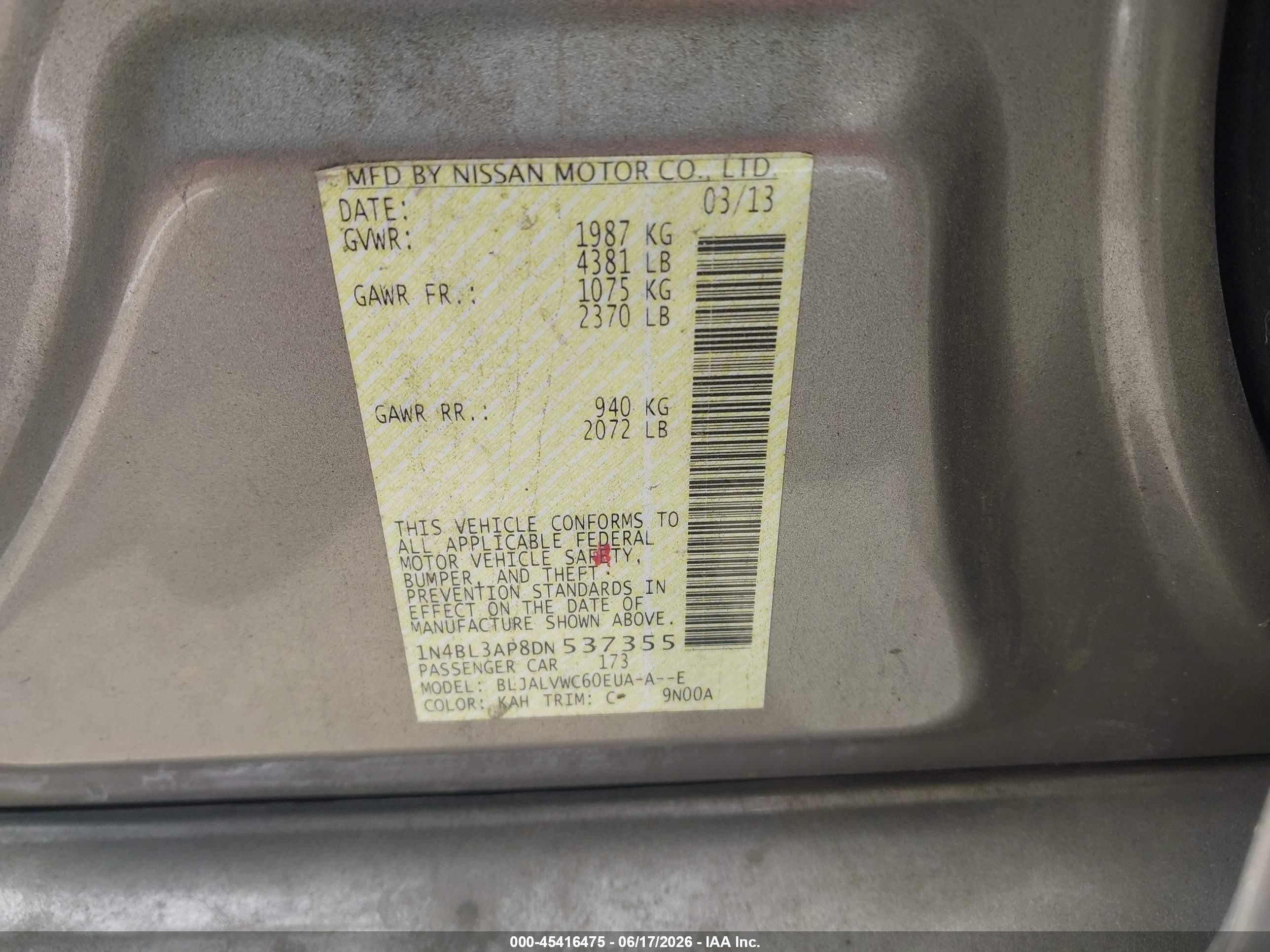2013 Nissan Altima 3.5 Sl Gray vin: 1N4BL3AP8DN537355