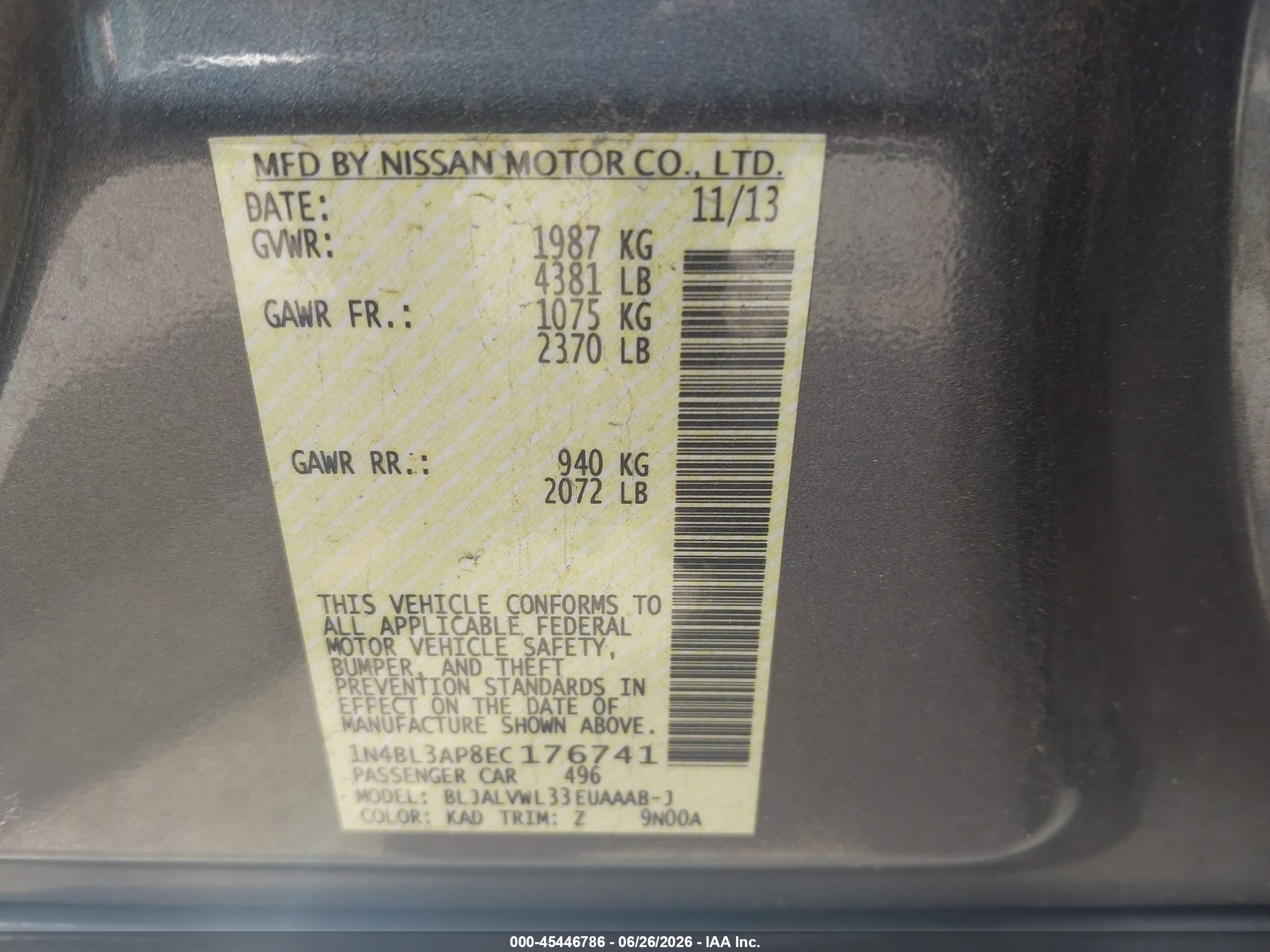 2014 Nissan Altima 3.5 Sl Gray vin: 1N4BL3AP8EC176741