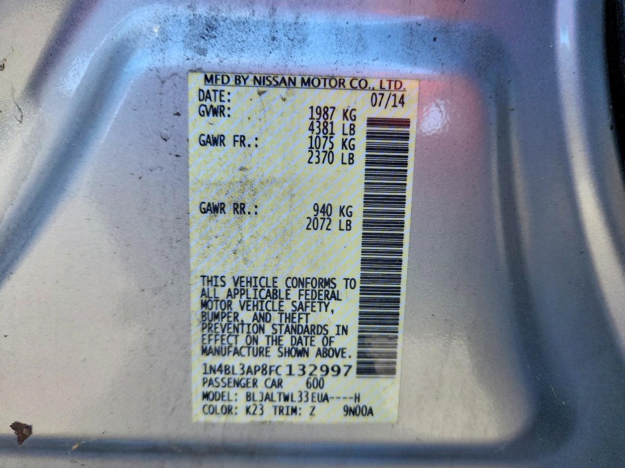 2015 Nissan Altima 3.5 Sl Silver vin: 1N4BL3AP8FC132997