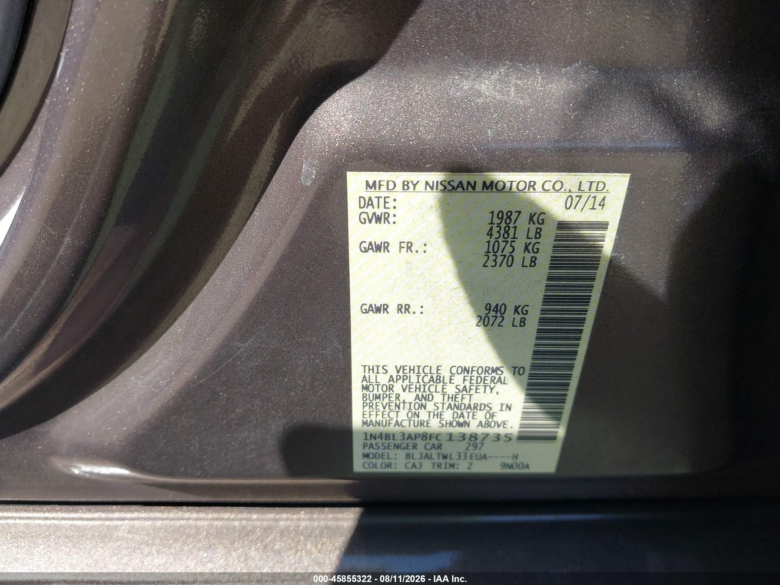 2015 Nissan Altima 3.5 Sl Коричневый vin: 1N4BL3AP8FC138735
