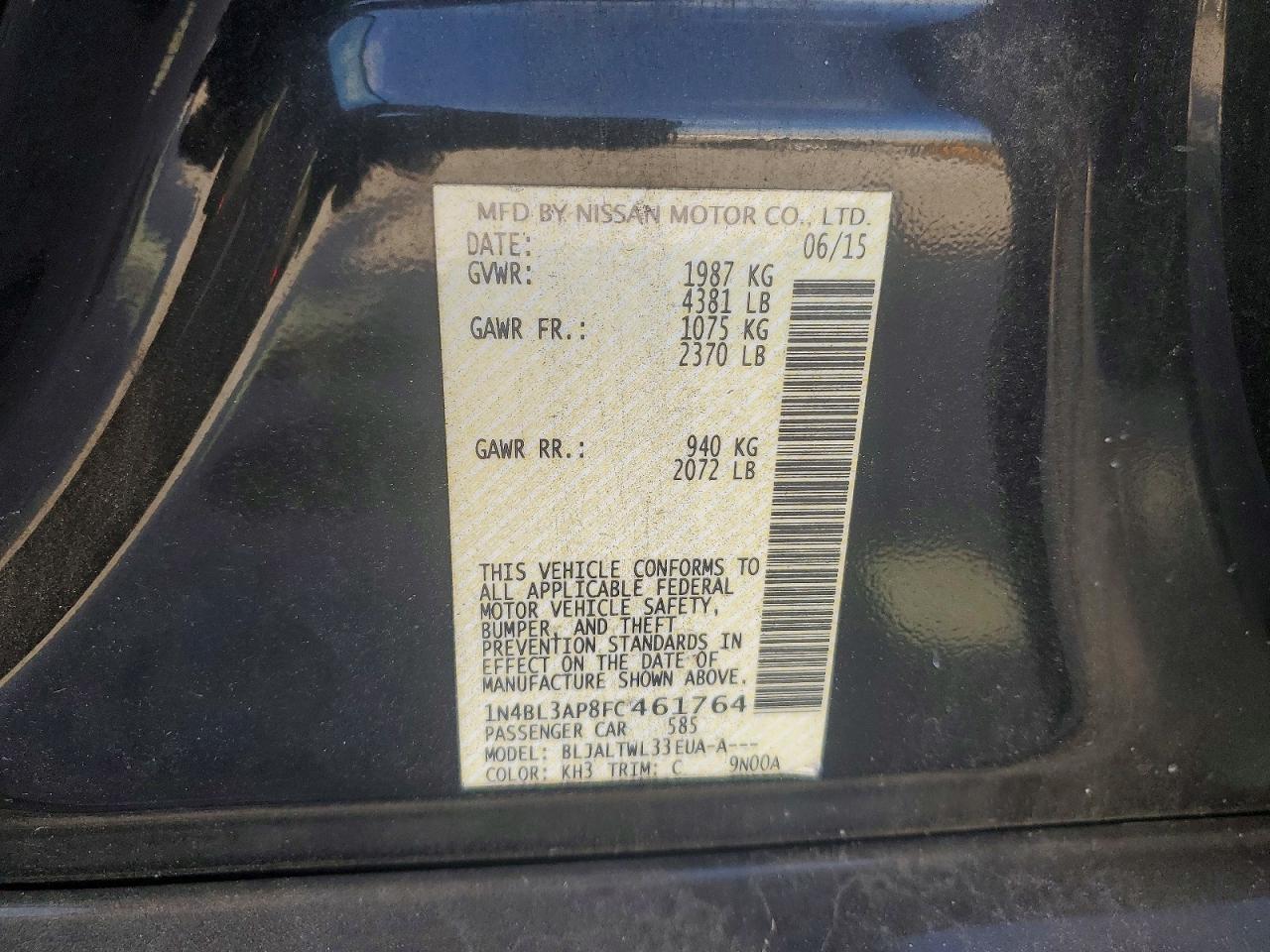 2015 Nissan Altima 3.5 Sl Черный vin: 1N4BL3AP8FC461764