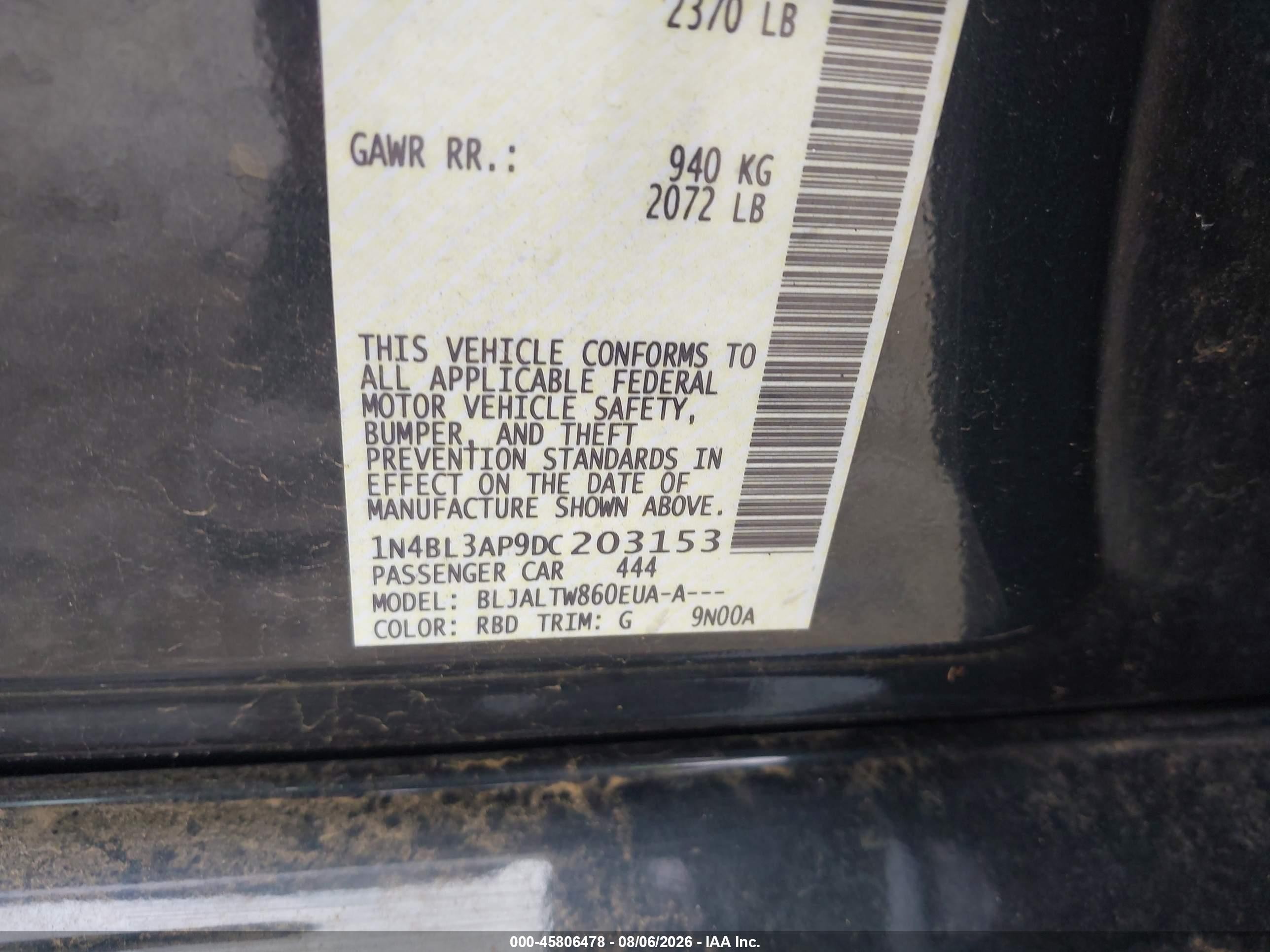 2013 Nissan Altima 3.5 Sv Blue vin: 1N4BL3AP9DC203153