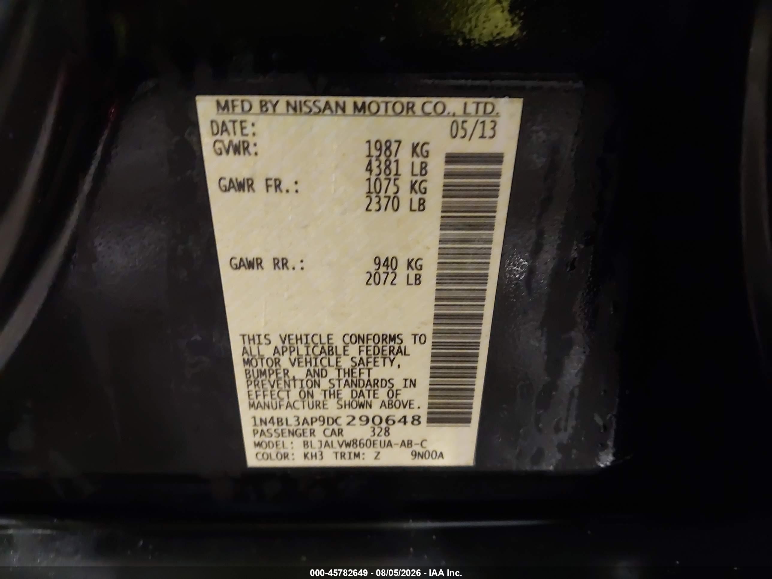 2013 Nissan Altima 3.5 Sl Black vin: 1N4BL3AP9DC290648