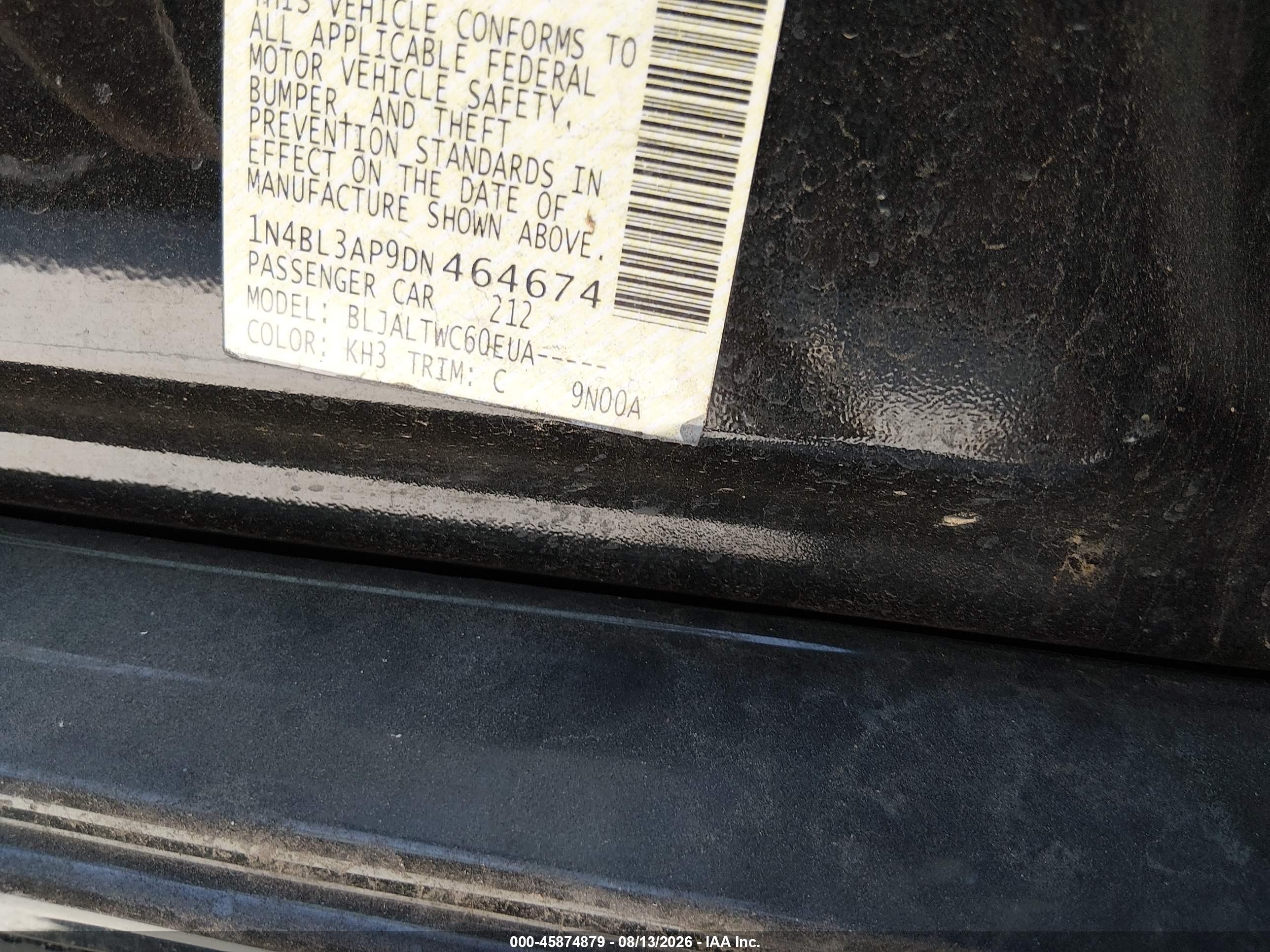 2013 Nissan Altima 3.5 Sv Black vin: 1N4BL3AP9DN464674