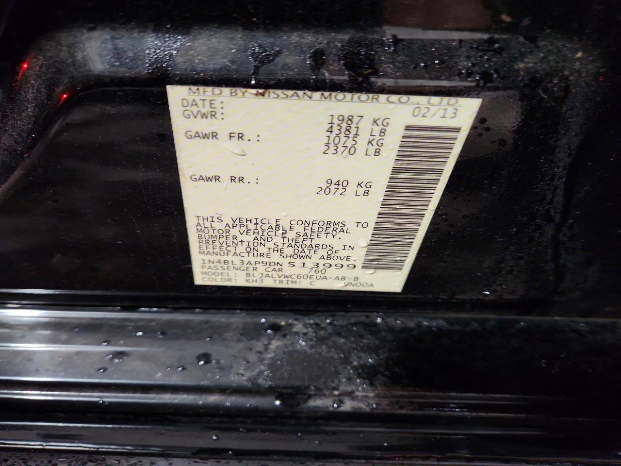 2013 Nissan Altima 3.5 S Черный vin: 1N4BL3AP9DN513999