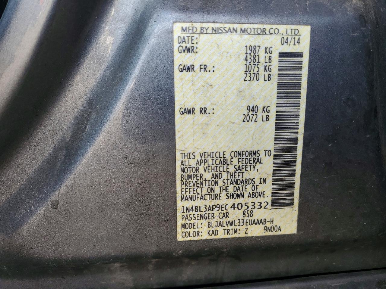 2014 Nissan Altima 3.5 Sl Серый vin: 1N4BL3AP9EC405332