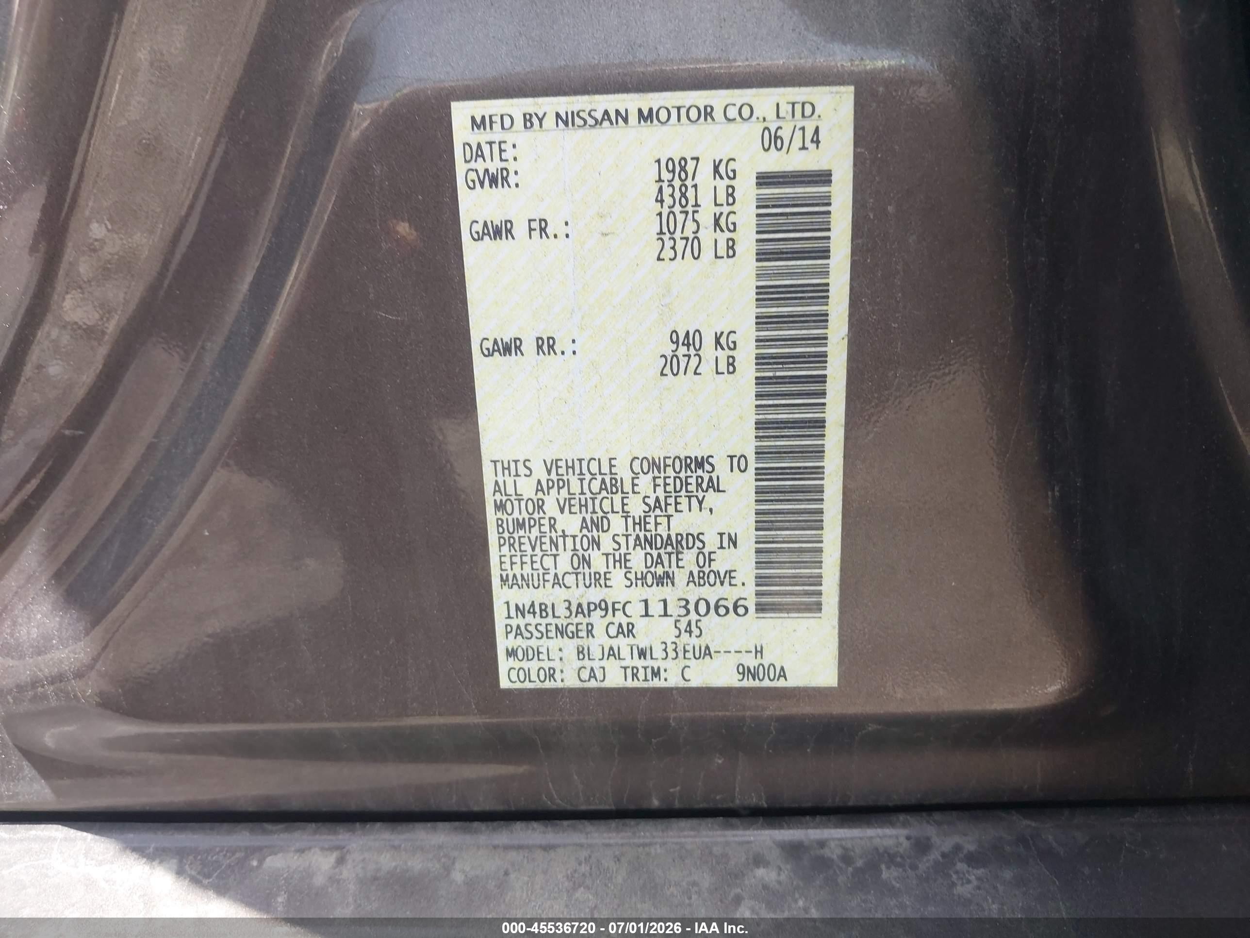 2015 Nissan Altima 3.5 Sl Brown vin: 1N4BL3AP9FC113066