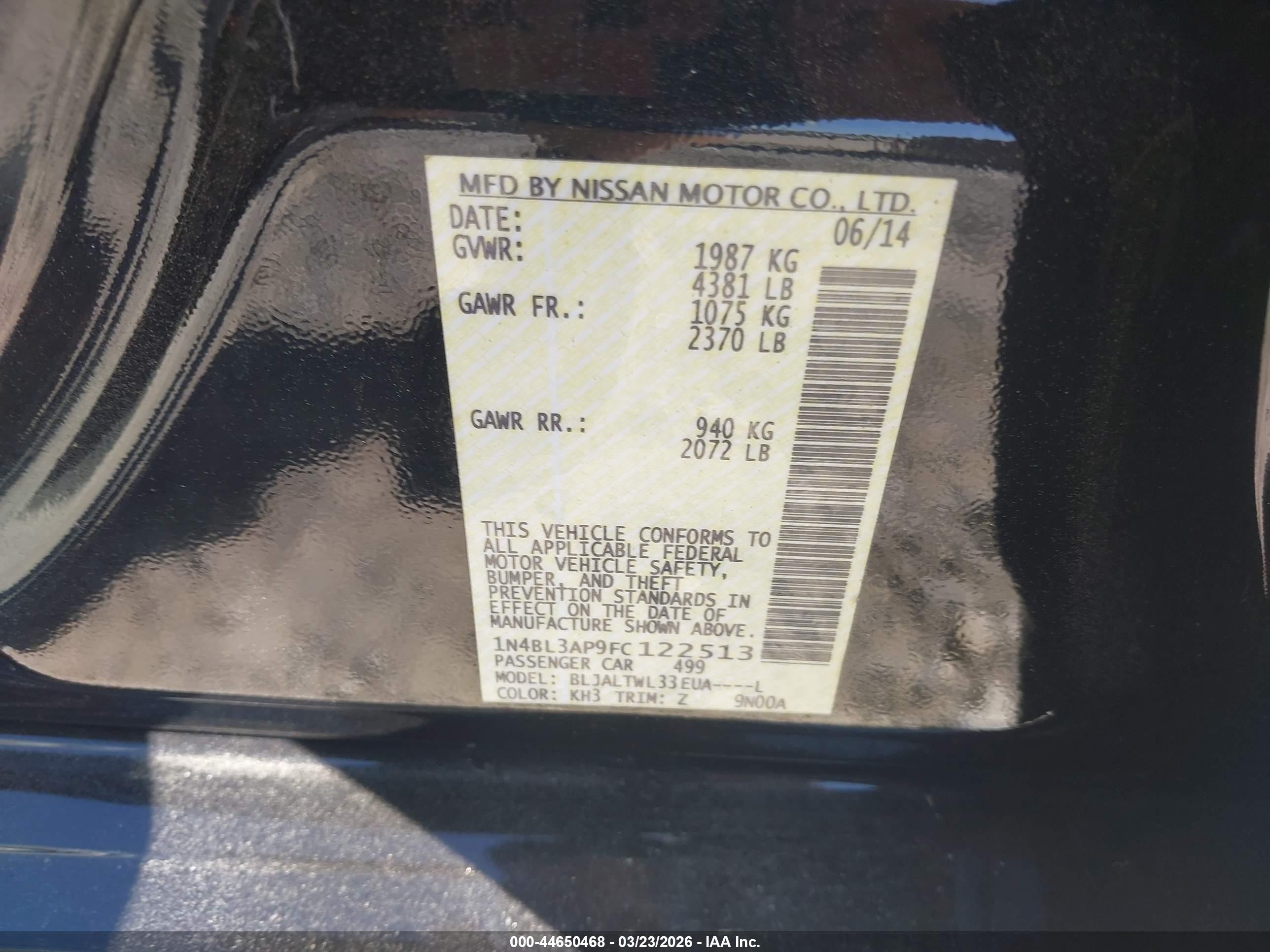 2015 Nissan Altima 3.5 Sl Black vin: 1N4BL3AP9FC122513
