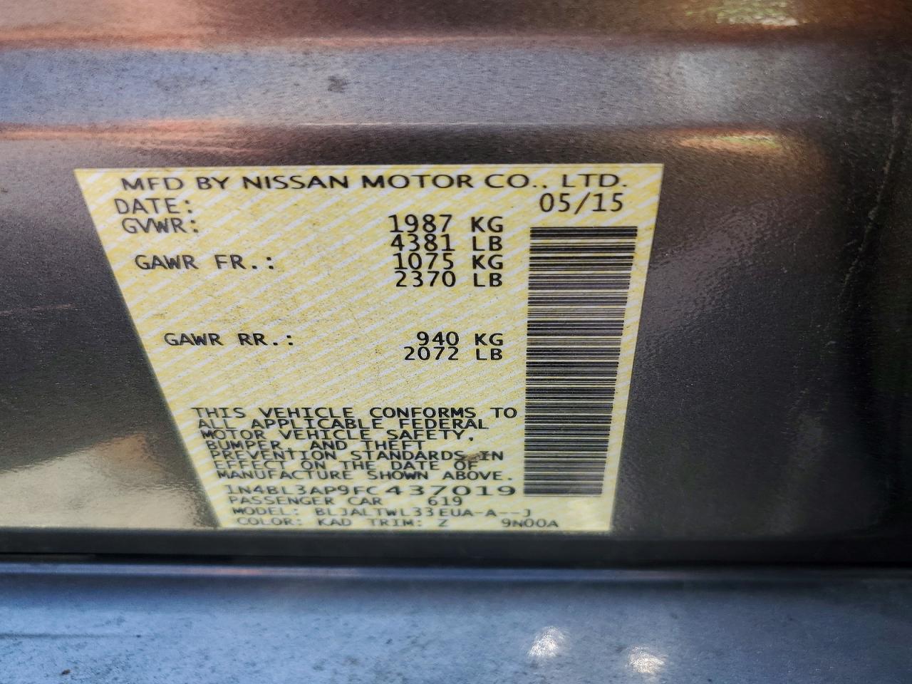 2015 Nissan Altima 3.5 Sl Silver vin: 1N4BL3AP9FC437019