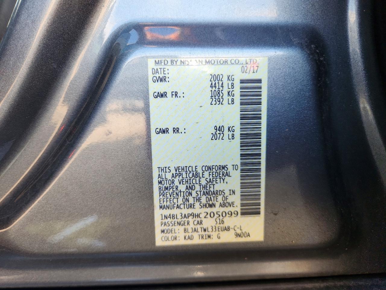 2017 Nissan Altima 3.5 Sl Gray vin: 1N4BL3AP9HC205099