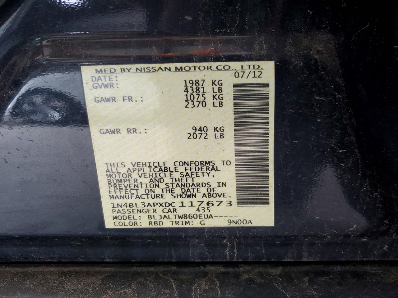 2013 Nissan Altima 3.5 S Charcoal vin: 1N4BL3APXDC117673