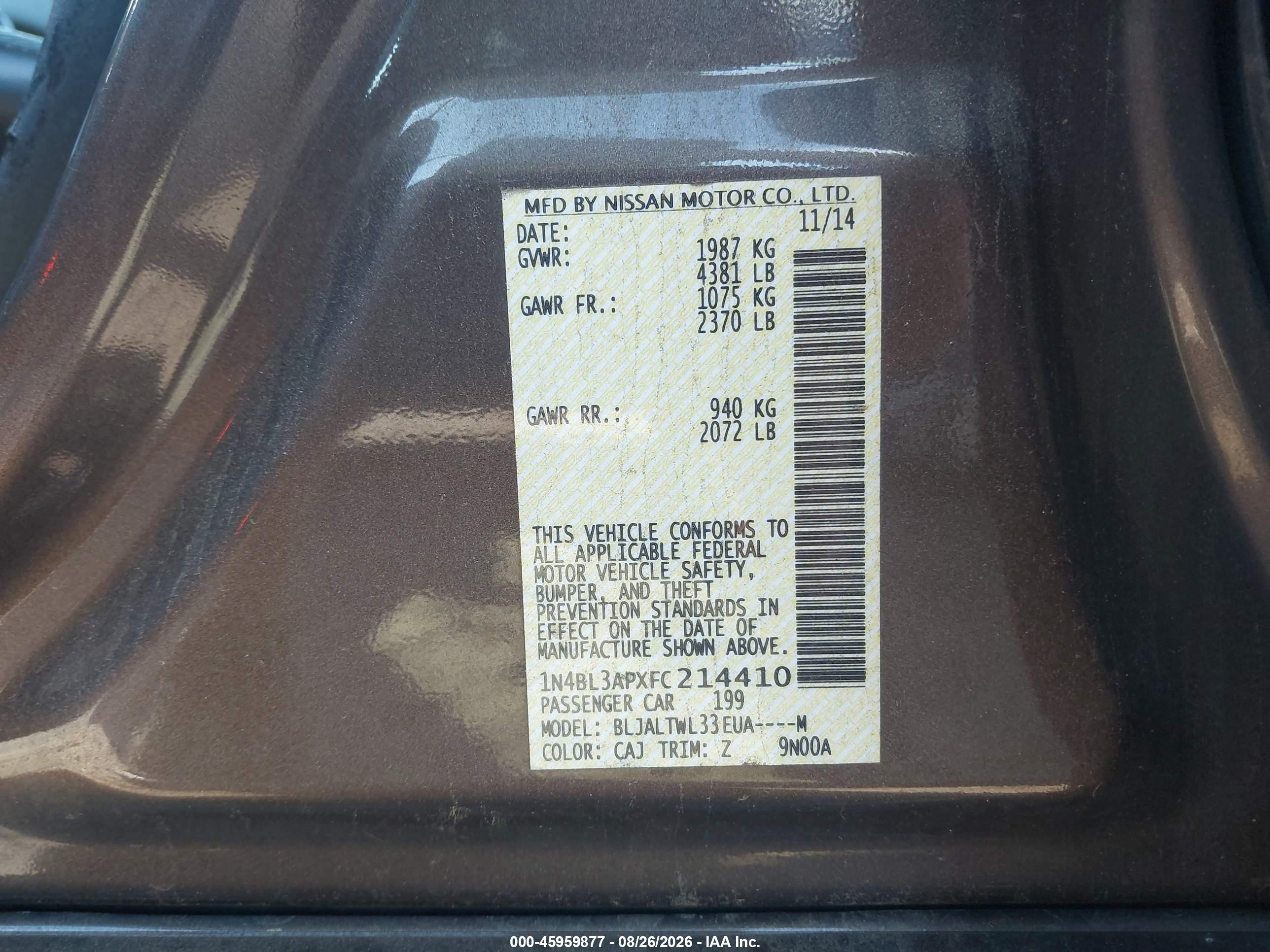 2015 Nissan Altima 3.5 Sl Brown vin: 1N4BL3APXFC214410