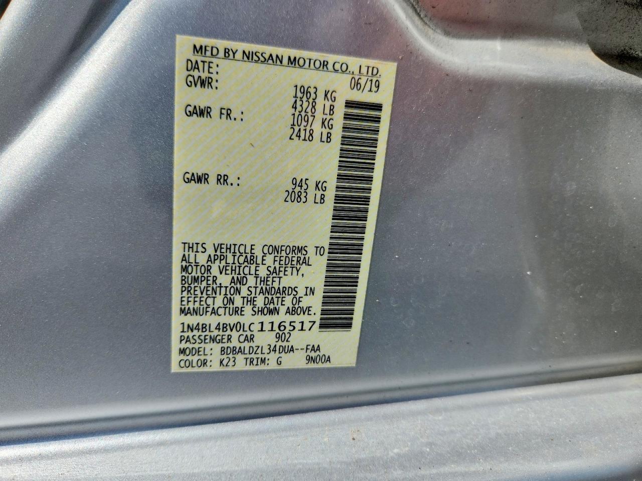 2020 Nissan Altima S Silver vin: 1N4BL4BV0LC116517
