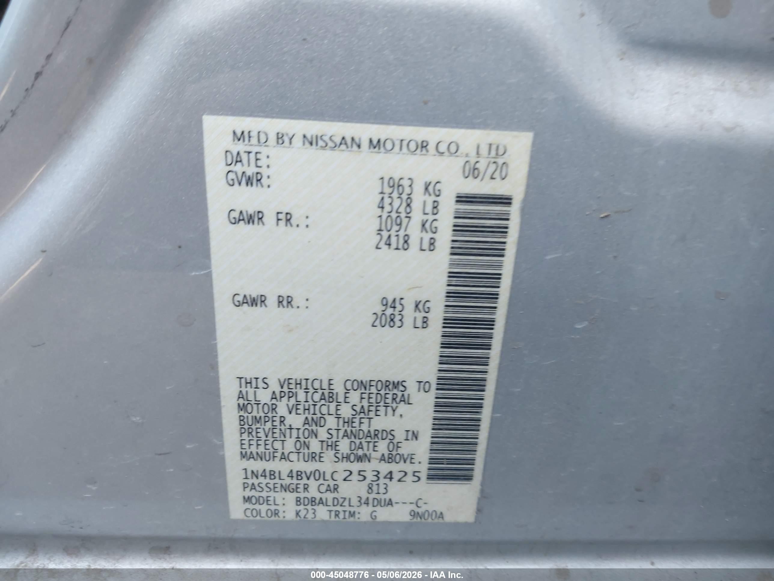 2020 Nissan Altima S Fwd Серебряный vin: 1N4BL4BV0LC253425