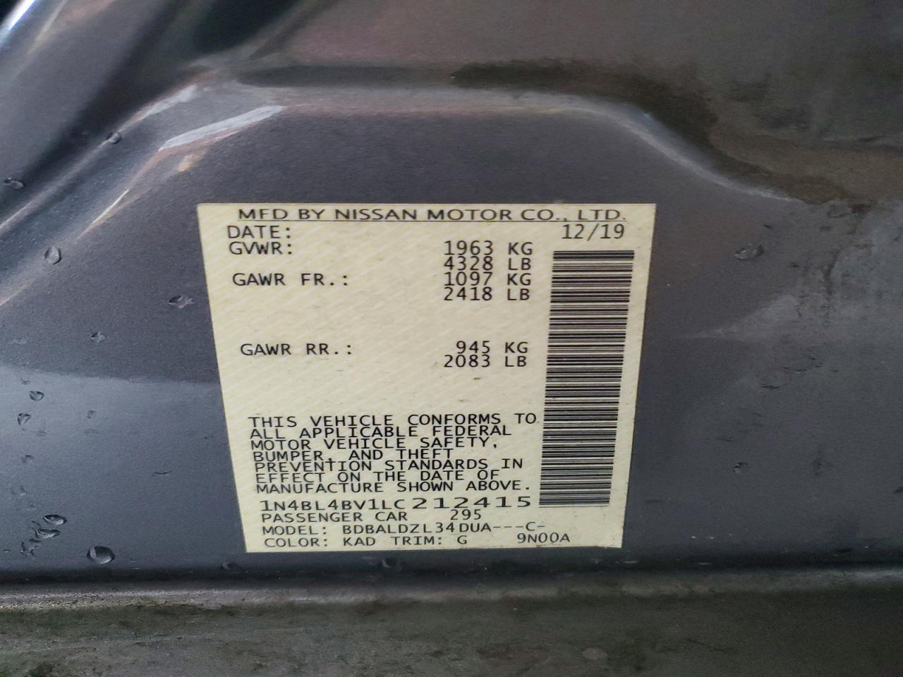 2020 Nissan Altima S Gray vin: 1N4BL4BV1LC212415