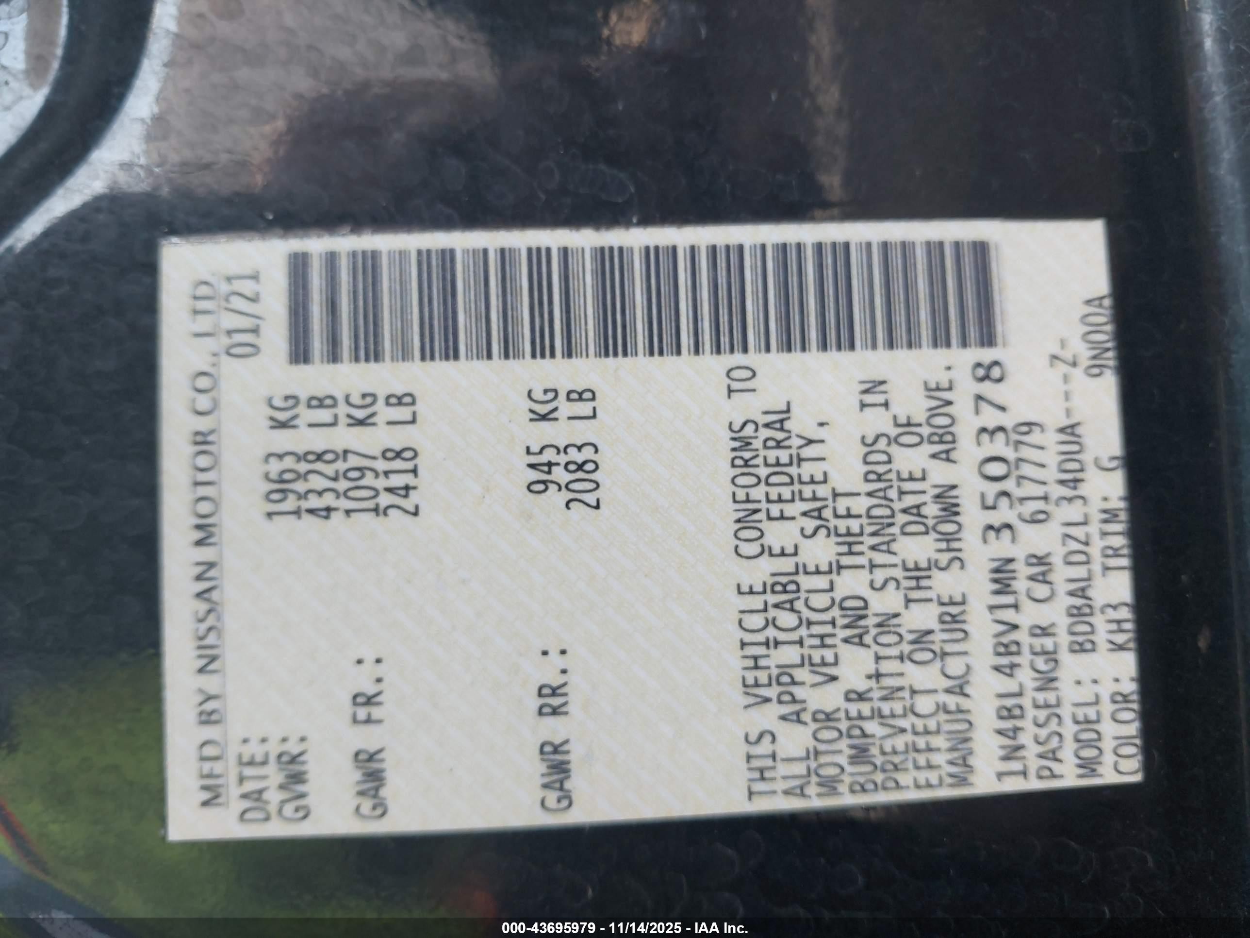 2021 Nissan Altima S Fwd Black vin: 1N4BL4BV1MN350378