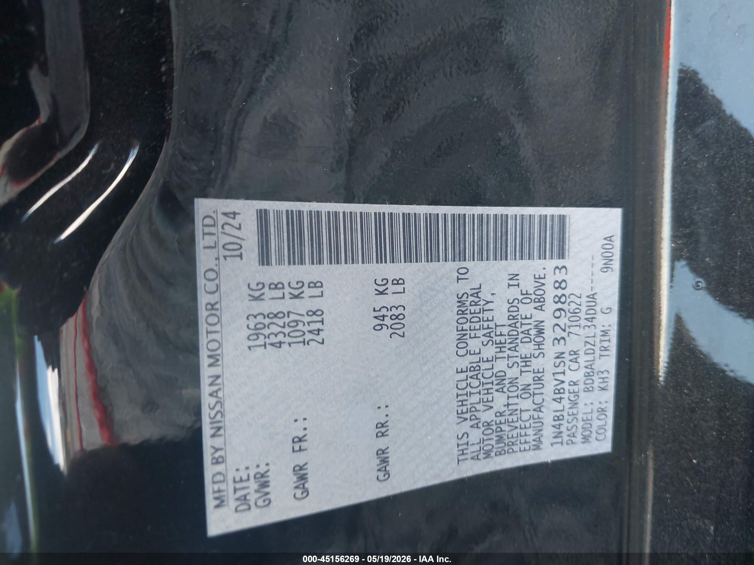 2025 Nissan Altima S Fwd Black vin: 1N4BL4BV1SN329883