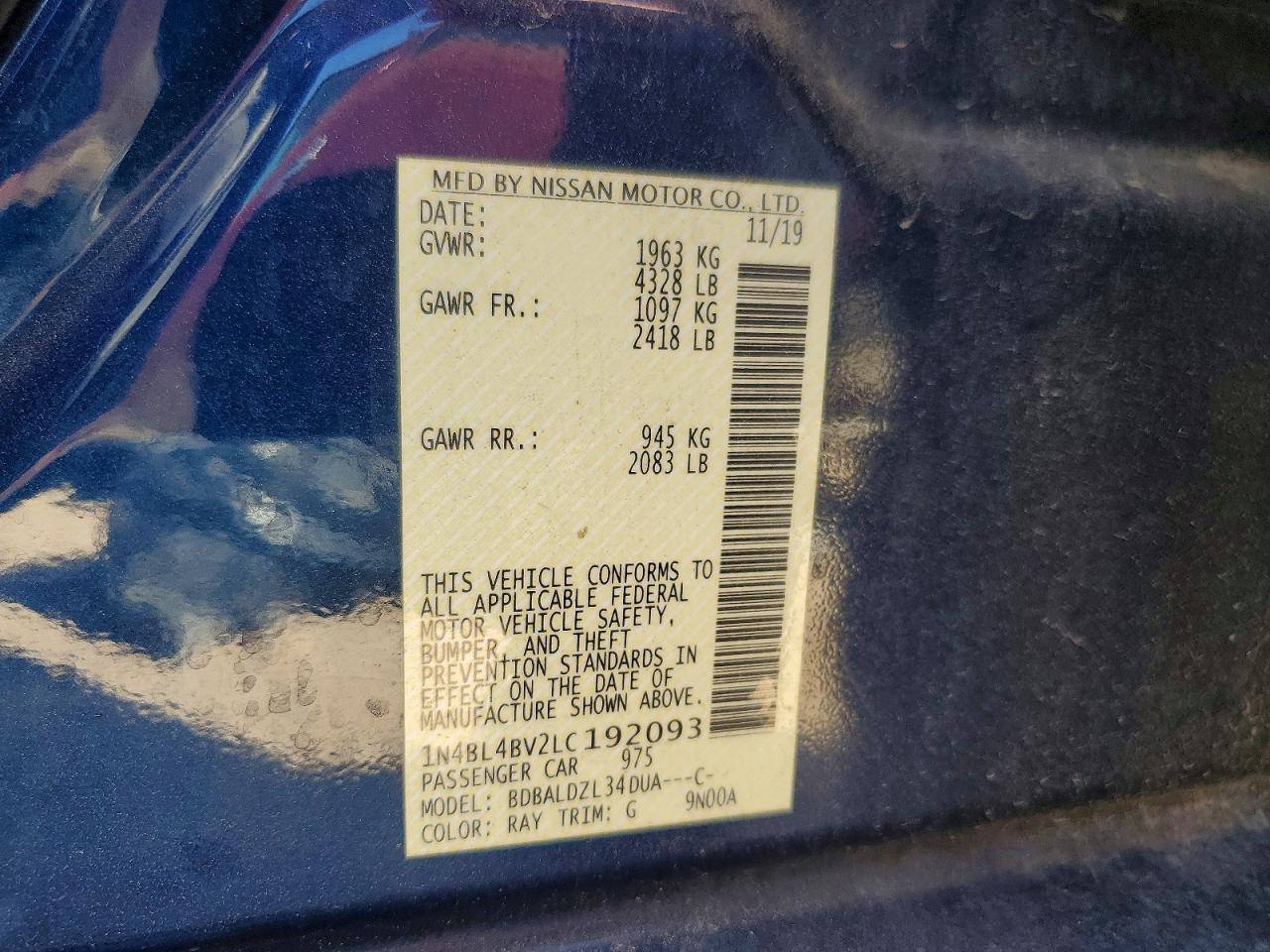 2020 Nissan Altima 2.5 S Blue vin: 1N4BL4BV2LC192093
