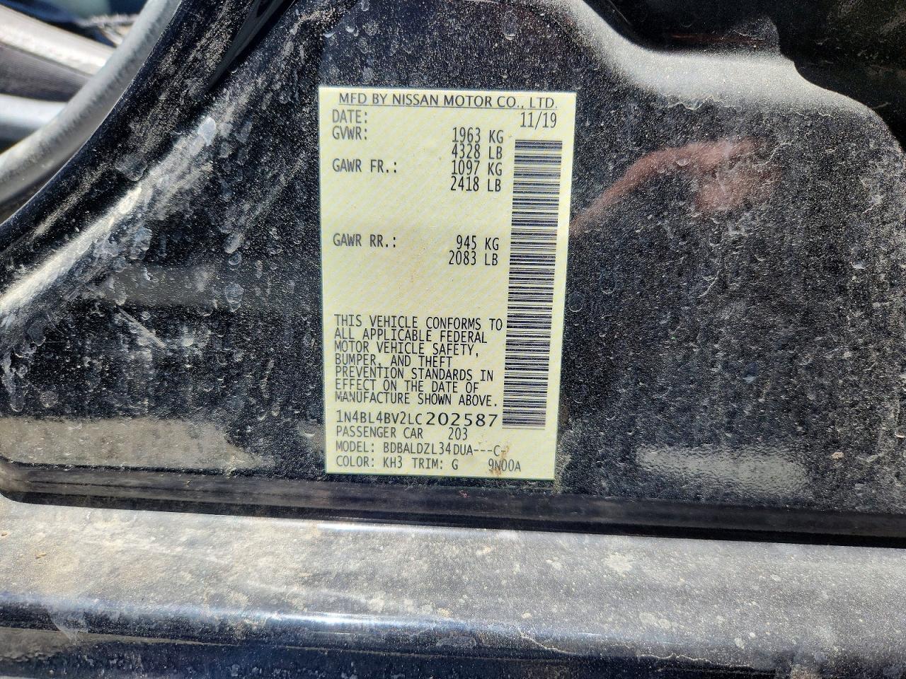 2020 Nissan Altima S Black vin: 1N4BL4BV2LC202587